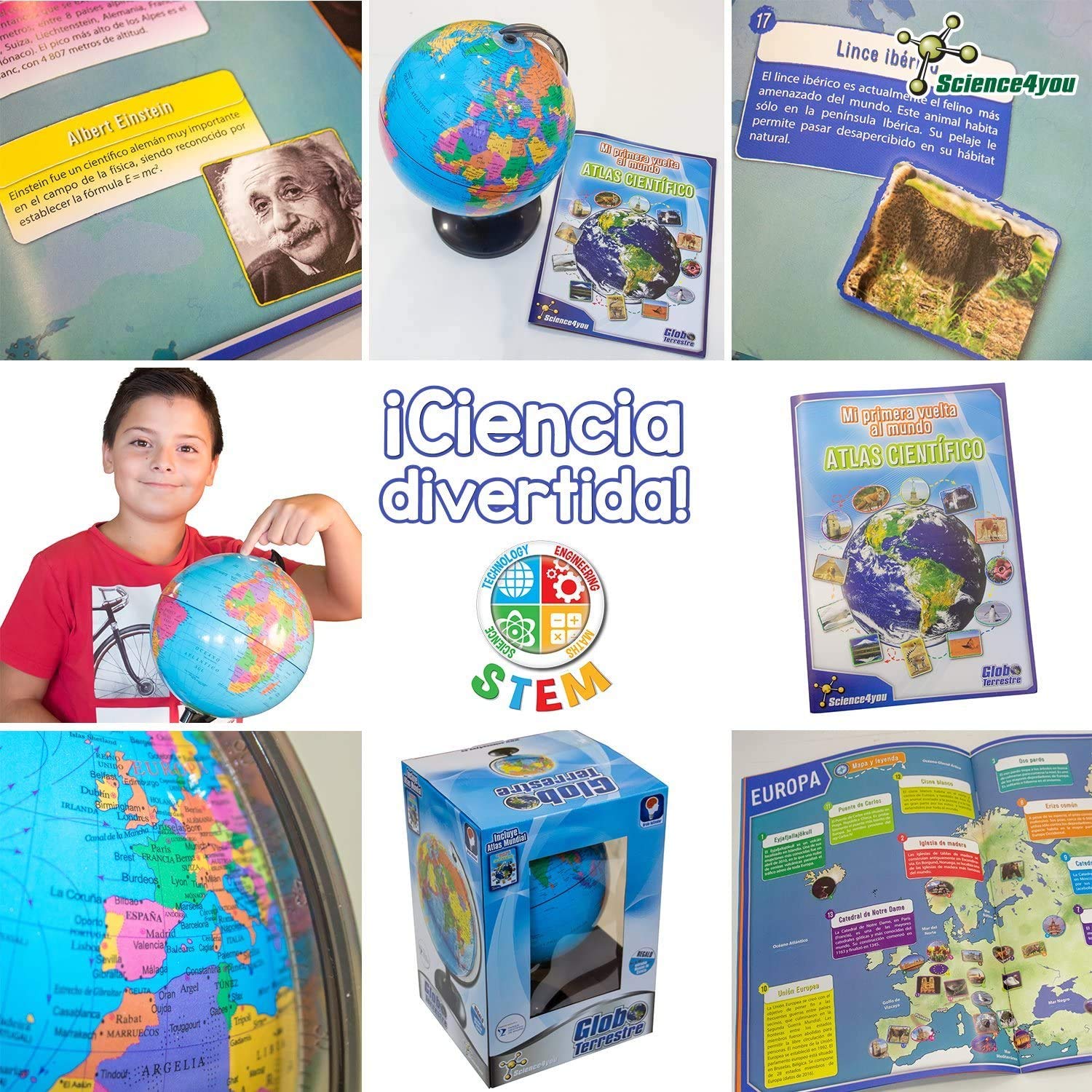 Science4you - Globo Terráqueo y Atlas Mundial, Libro Educativo, Globo Girable para Niños 6 7 8 9 10 Años