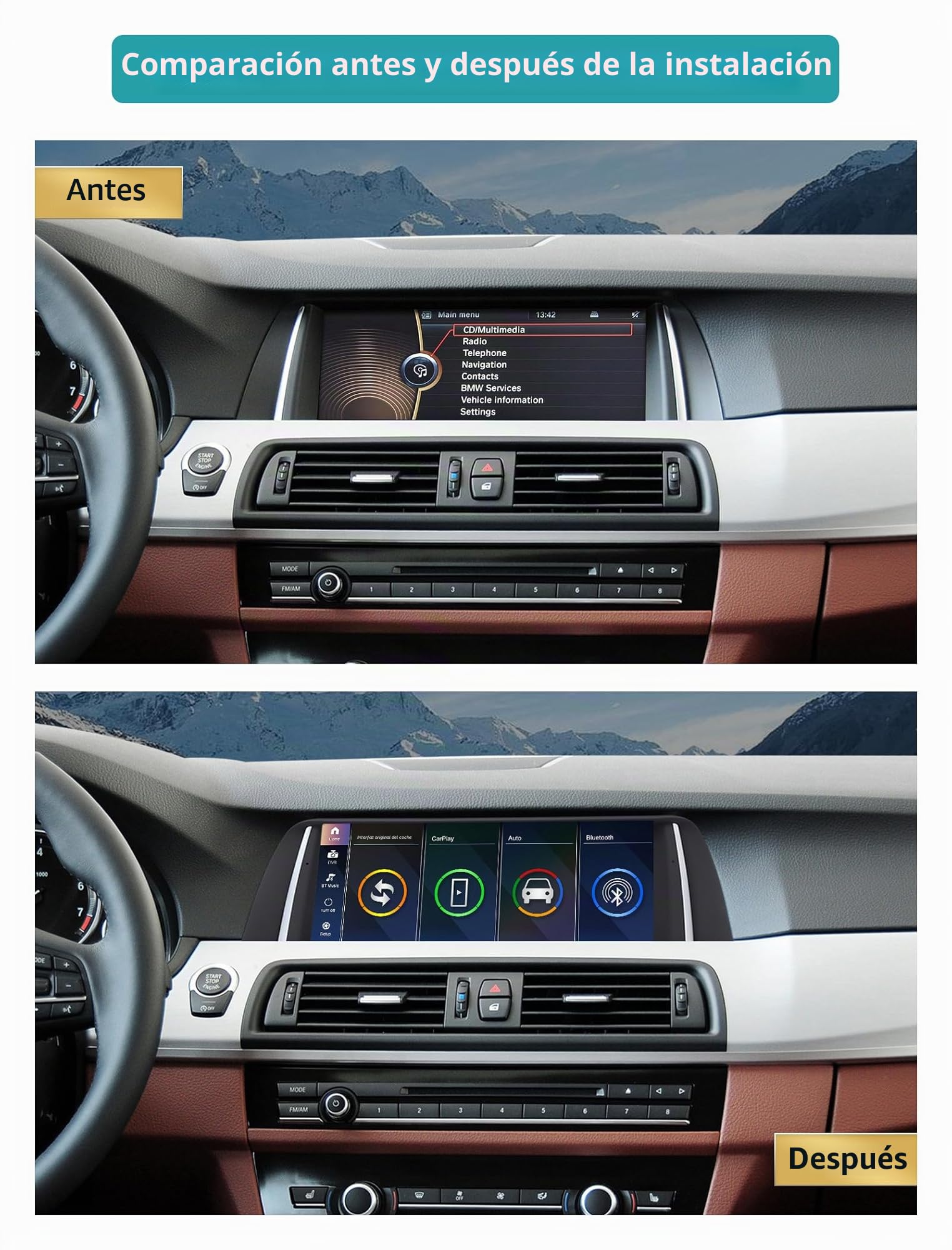 Radio de Coche de 10,25 Pulgadas, Apple CarPlay/Android Auto/Mirrorlink/GPS para BMW Serie 5 F10/F11 2010-2012 con Pantalla táctil CIC, navegación GPS para el Coche, DSP Integrado