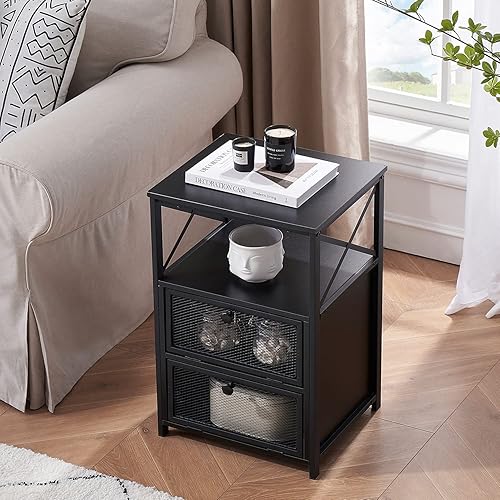 Miniatura 2 de VECELO Mesita de noche, mesa auxiliar con espacio de almacenamiento y puerta, mesitas de noche modernas para sala de estar, dormitorio, mármol