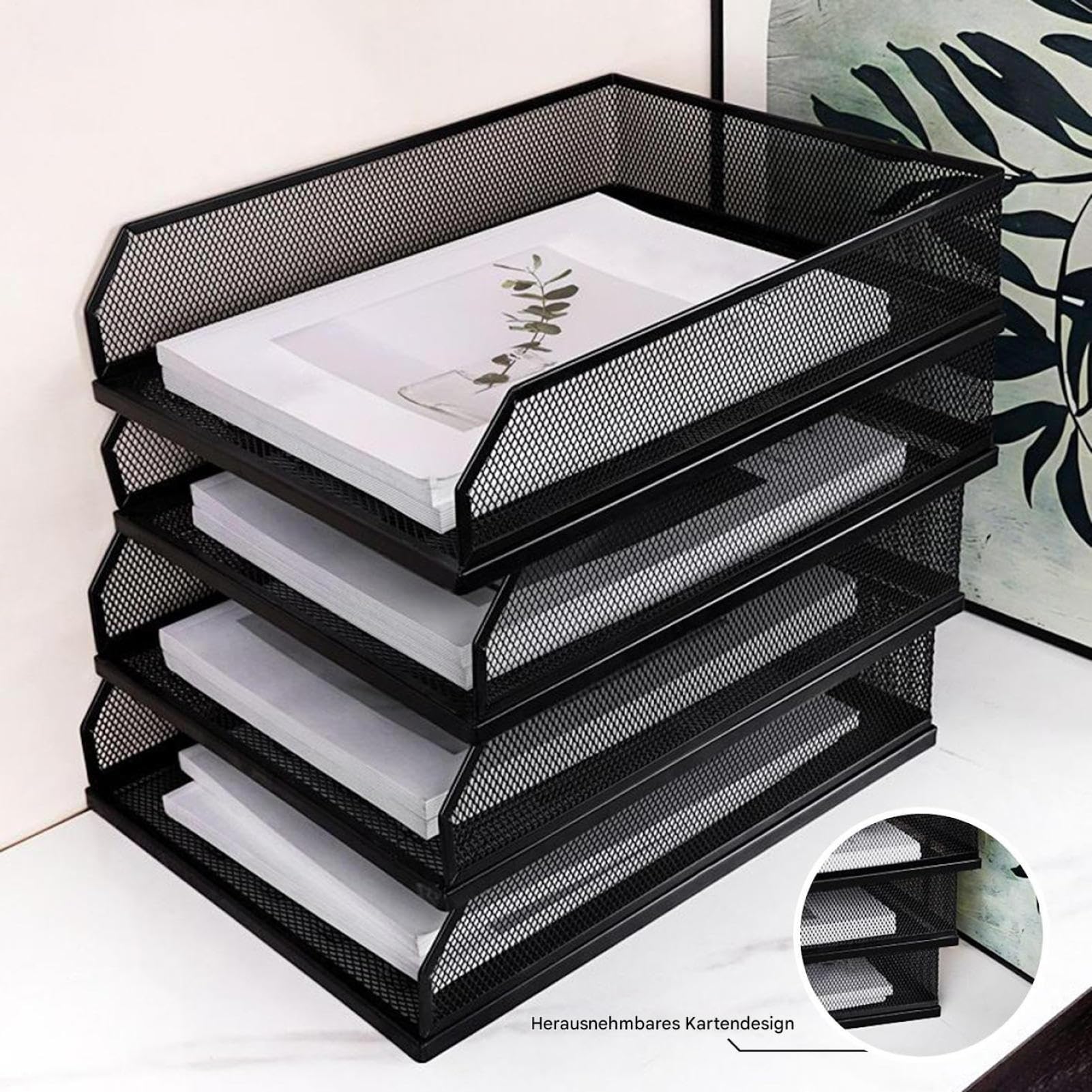 Briefablage Schreibtisch Organizer - Metallgitter Fach, Mehrstöckiges Papierregal, Stapelbarer | Aktenhalter Vertikale Dokumentenaufbewahrung A4 Notizbuch Regale Büro Haus Schule Studium System