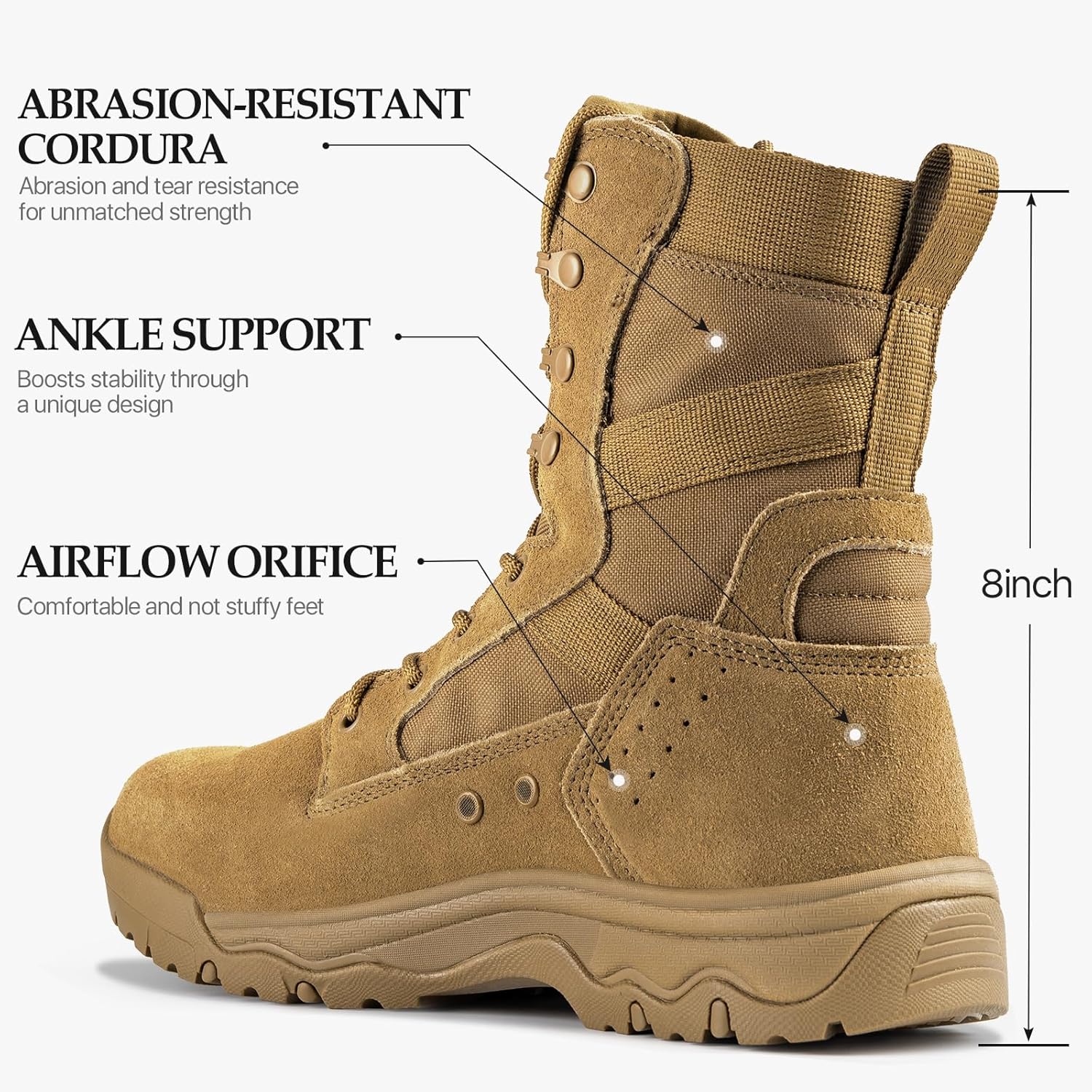 FREE SOLDIER Men's Work Tactical Boots 8 Inches Lightweight Combat Boots Durable Suede Leather Military Boot Desert Boot - Image 2