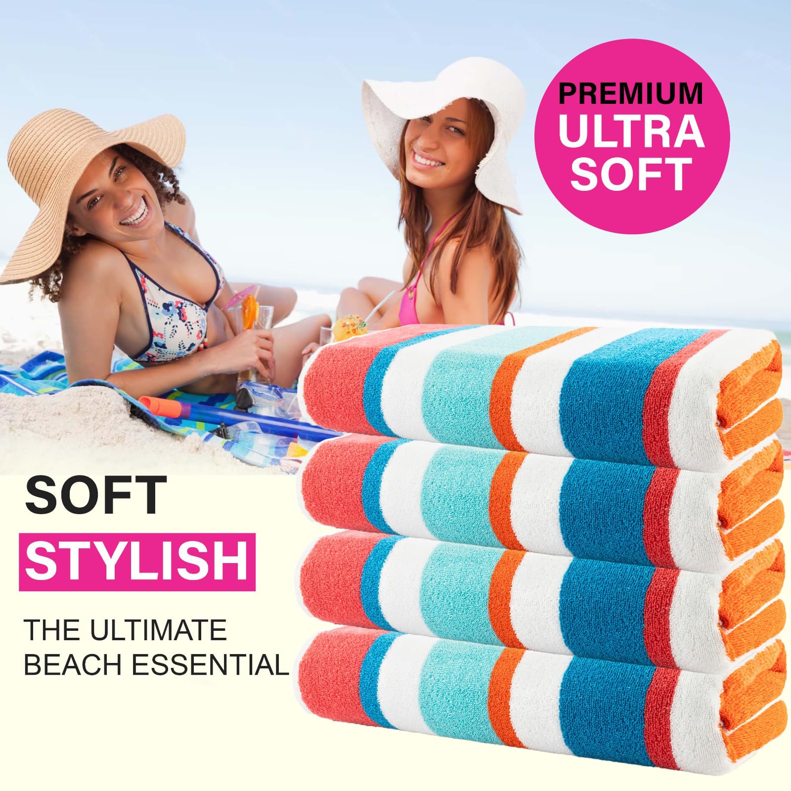 Casa Copenhagen Coffret Cadeau de 4 Serviettes Bora Bora – Turquoise, Serviettes de Piscine Extra-Larges 75x150 cm, 100% Coton (Coffret Cadeau d'été idéal pour Hommes et Femmes)