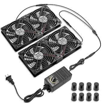 4X 120mm Server Rack Fan,12V Cooling Electronic with Variable Speed | AC 110V-240V adjustable, High airflow Ventilation for Mining Rig, AV Cabinet, Modem, Crawl Space, Window, Greenhouse Project