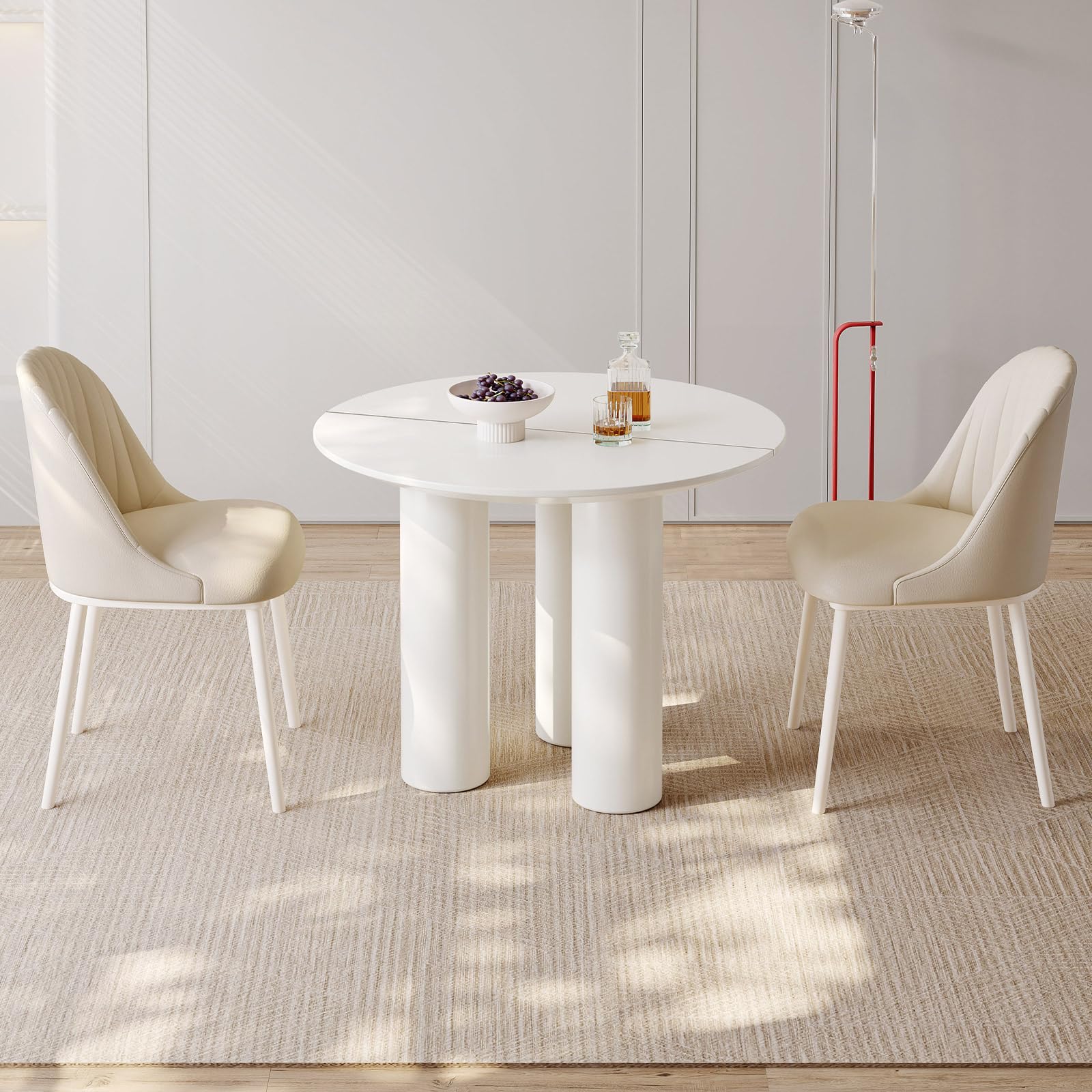 GraceNook 39.37" Round Dining Table with 2 Chairs, White Kitchen Table Set for 2, Modern Dining Room Table wtih 3 Sturdy Legs, Round Dining Table for