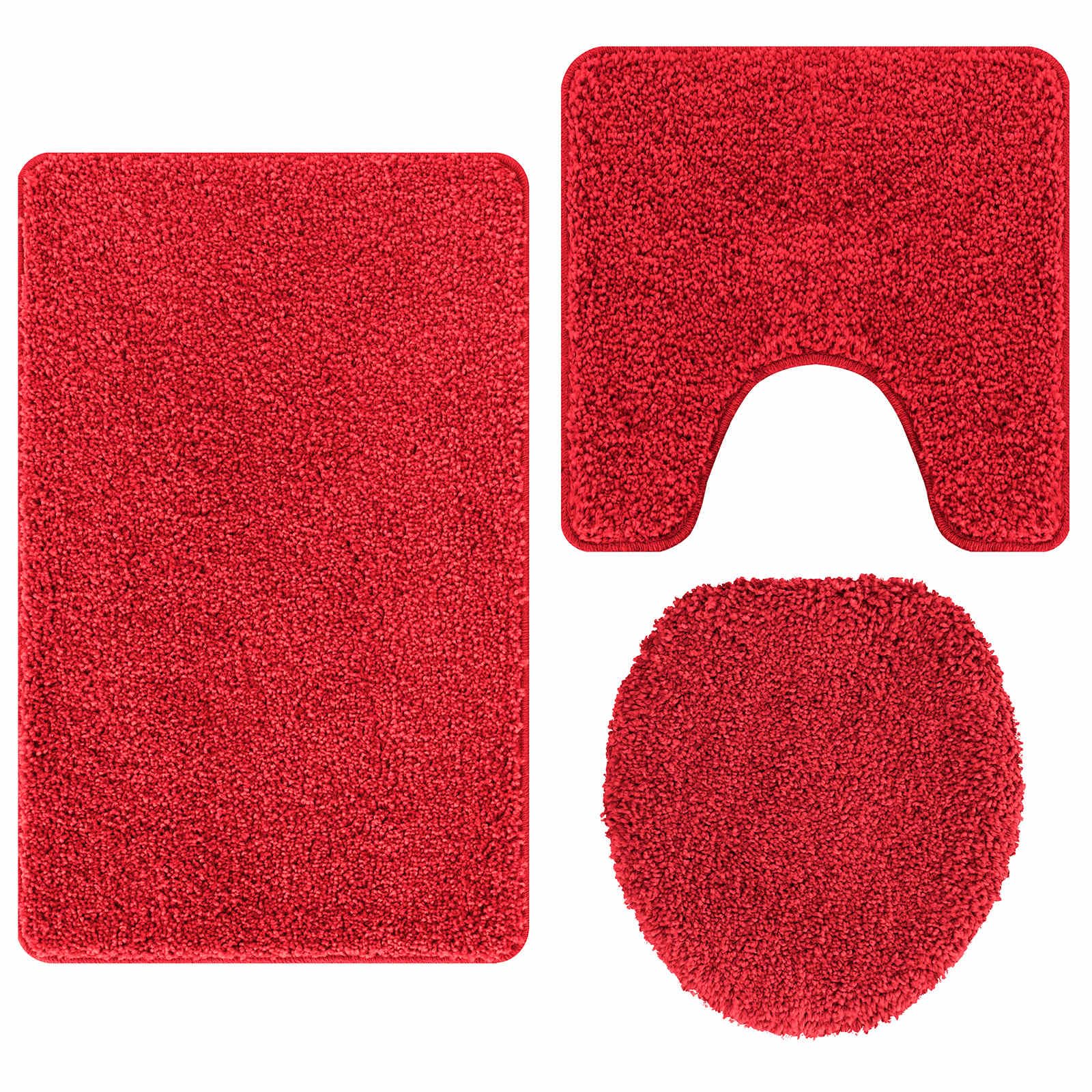 Bademattenset, rutschfest, 3-teilig, Rot