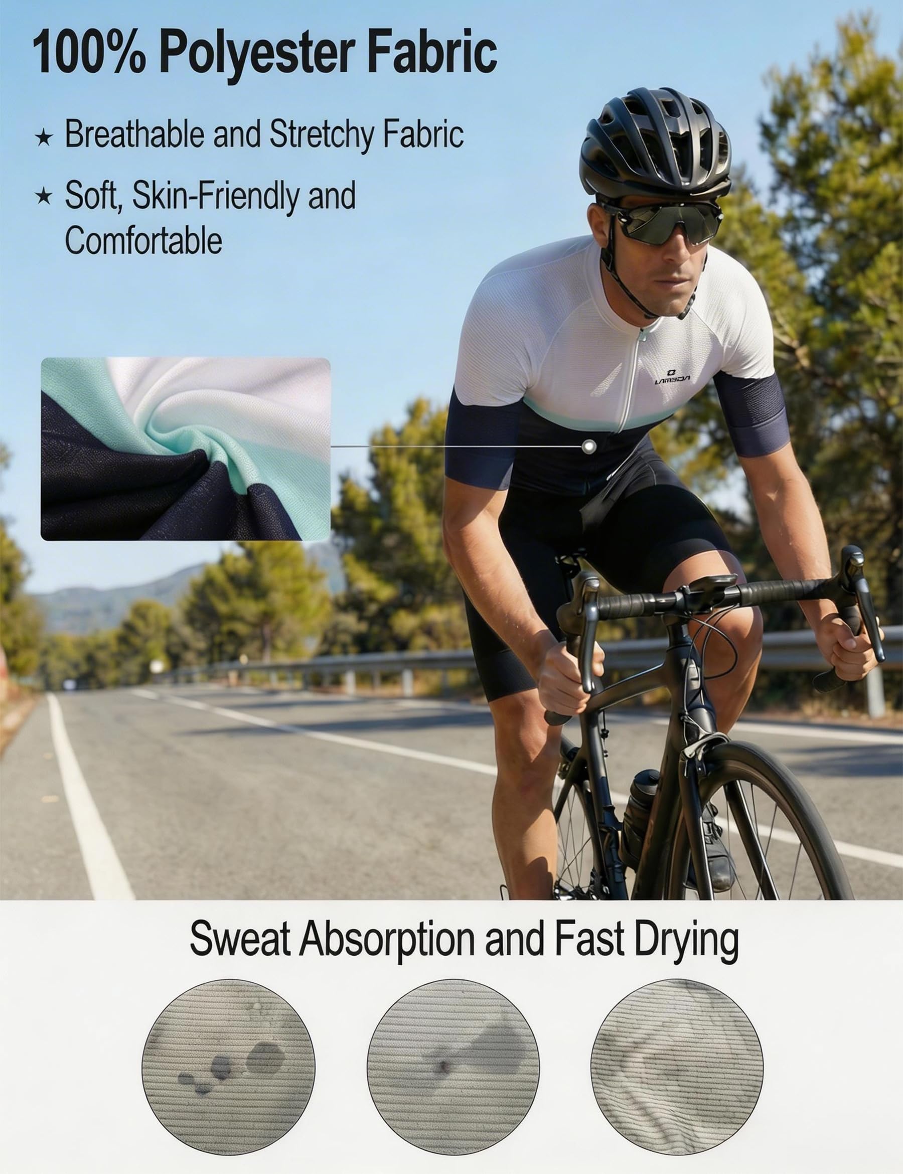 LAMEDA Maillots de Cyclisme d'été Homme Manches Courtes Respirant VTT Vêtements Léger et à Séchage Rapide Confortable Élastique Multi - Poches Multicolore