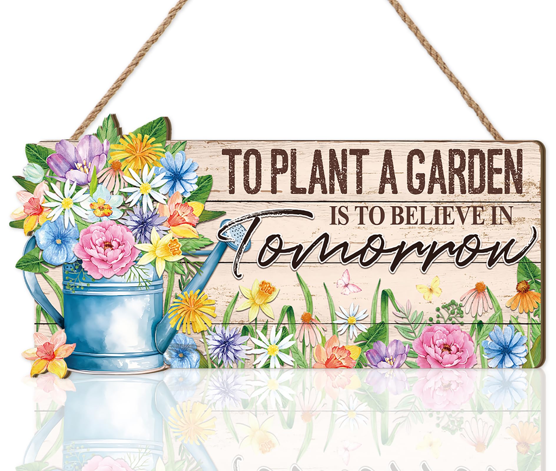TOARTi Spring Floral Garden Hanging Sign Rustic Wooden Watering Can Decor To Plant a Garden is to Believe in Tomorrow Plaque for Yard Patio Porch Outdoor Wall Art
