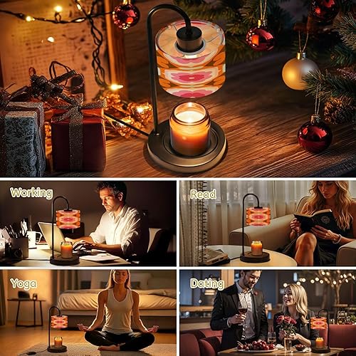 Miniatura 6 de Lámpara calentadora de velas con temporizador y atenuador, retro de los años 70, naranja, marrón, rosa, beige, 60s y 70, estilo retro, calentador de