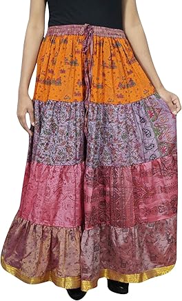 Womens Maxi Skirts Vintage Printed Tiered Flared Long Skirt One Size