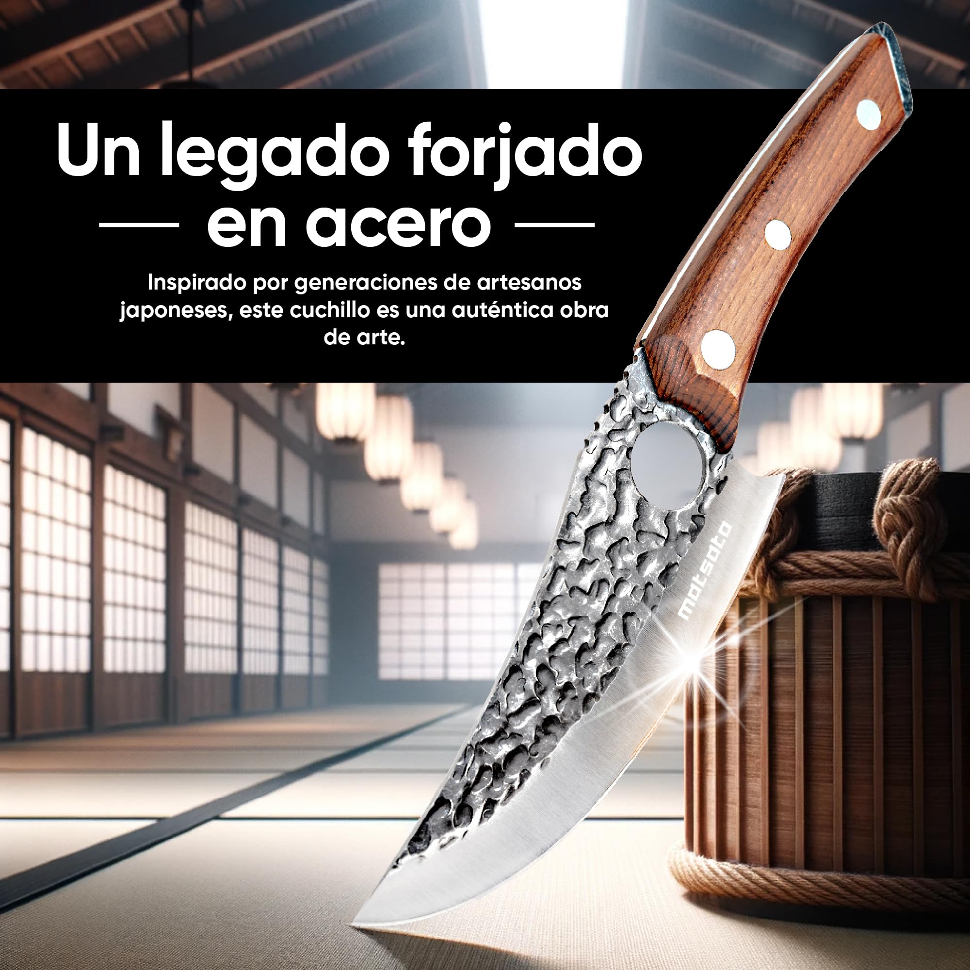 Matsato Cuchillos de Cocinero Profesional, 27.8cm, Acero Inoxidable, para Fruta, Verduras y Carne. Cuchillo de Acero Japonés