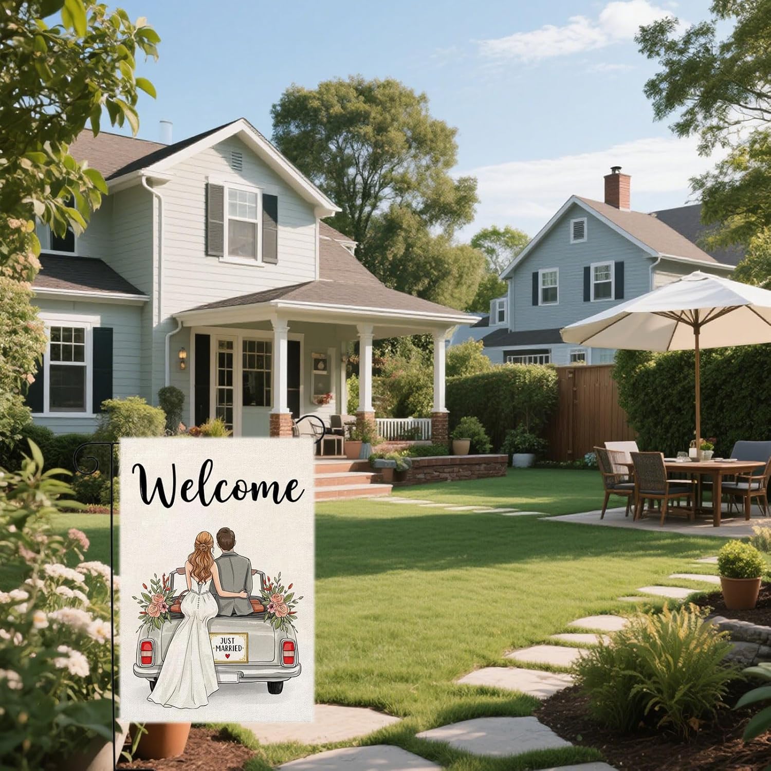 Just Married Wedding Garden Flag 12x18 Inch Burlap Double Sided Outside Marriage Car Welcome Romantic Yard Outdoor Decoration - Image 6