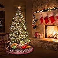 Vista 5 de Falda de Árbol de Navidad, Faldas de Árbol Rojas de 48 Pulgadas con Copo de Nieve y Reno Rústico de Granja Navideña, Falda de Árbol de Navidad