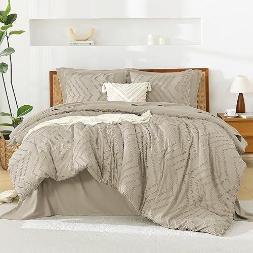 Litanika Light Hazel King Size Comforter Set with Sheets - 7 Pieces Bed in a Bag King Boho Tufted Complete Bedding Sets with Comforter, Sheets, Pillowcases & Shams