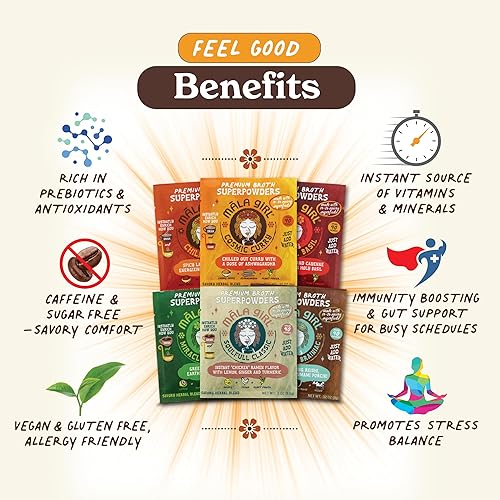 Miniatura 6 de Mla Girl Paquete variado de caldo a base de plantas, 6 sabores veganos de superalimentos de una sola porción para caldos, sopa instantánea y ramen,