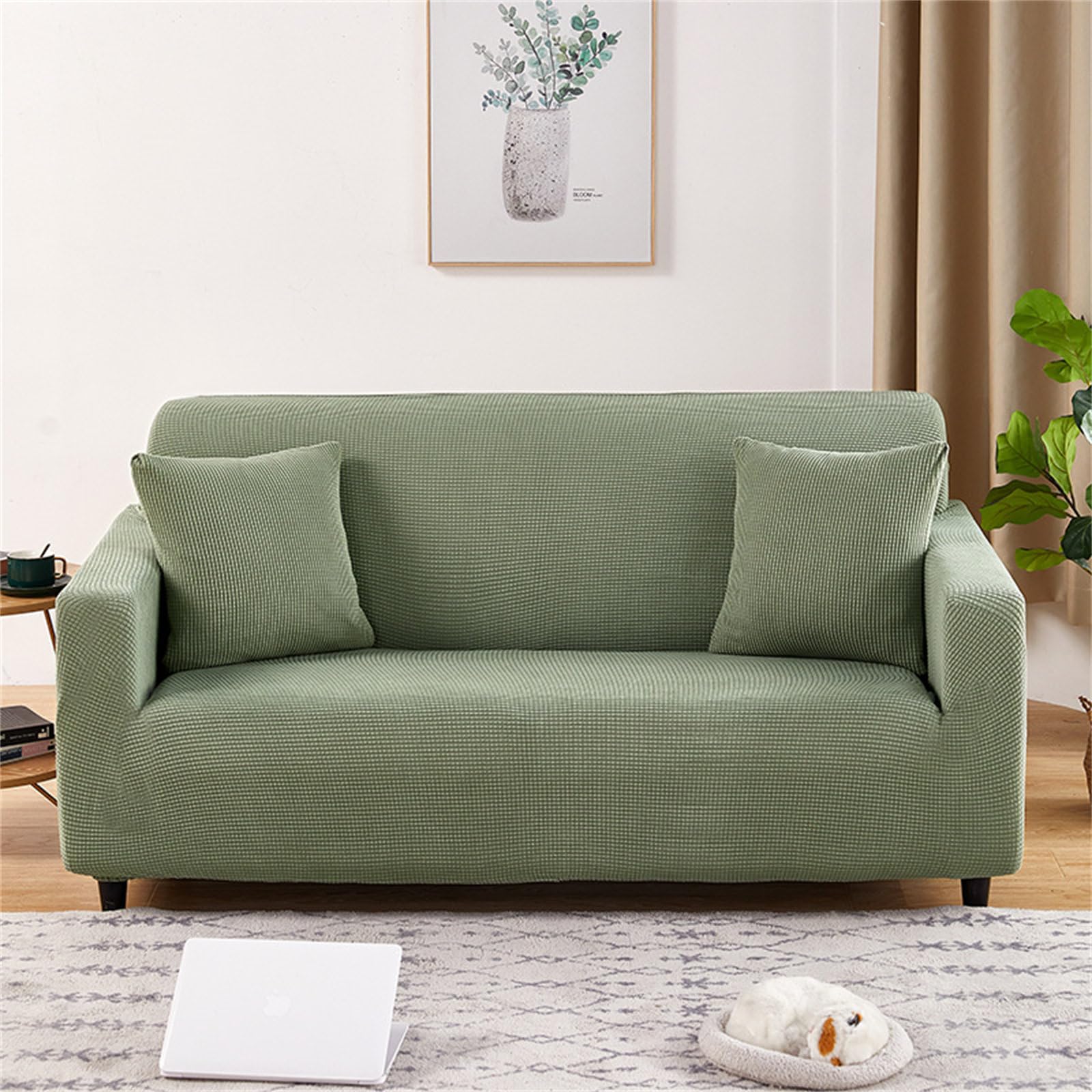 Housse de canapé extensible verte premium pour mobilier d'angle moderne