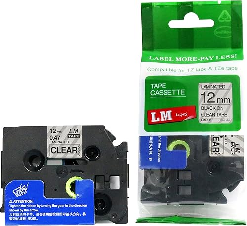 Miniatura 2 de Cinta adhesiva TZe P-Touch compatible con 12" (12 mm) negro sobre transparente para rotuladora Brother PT-1010, PT1010 con guía de cinta gratuita