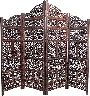Room Divider Wood Screen - Mahanadi Antique Brown - 4 Panel Folding 72x8...