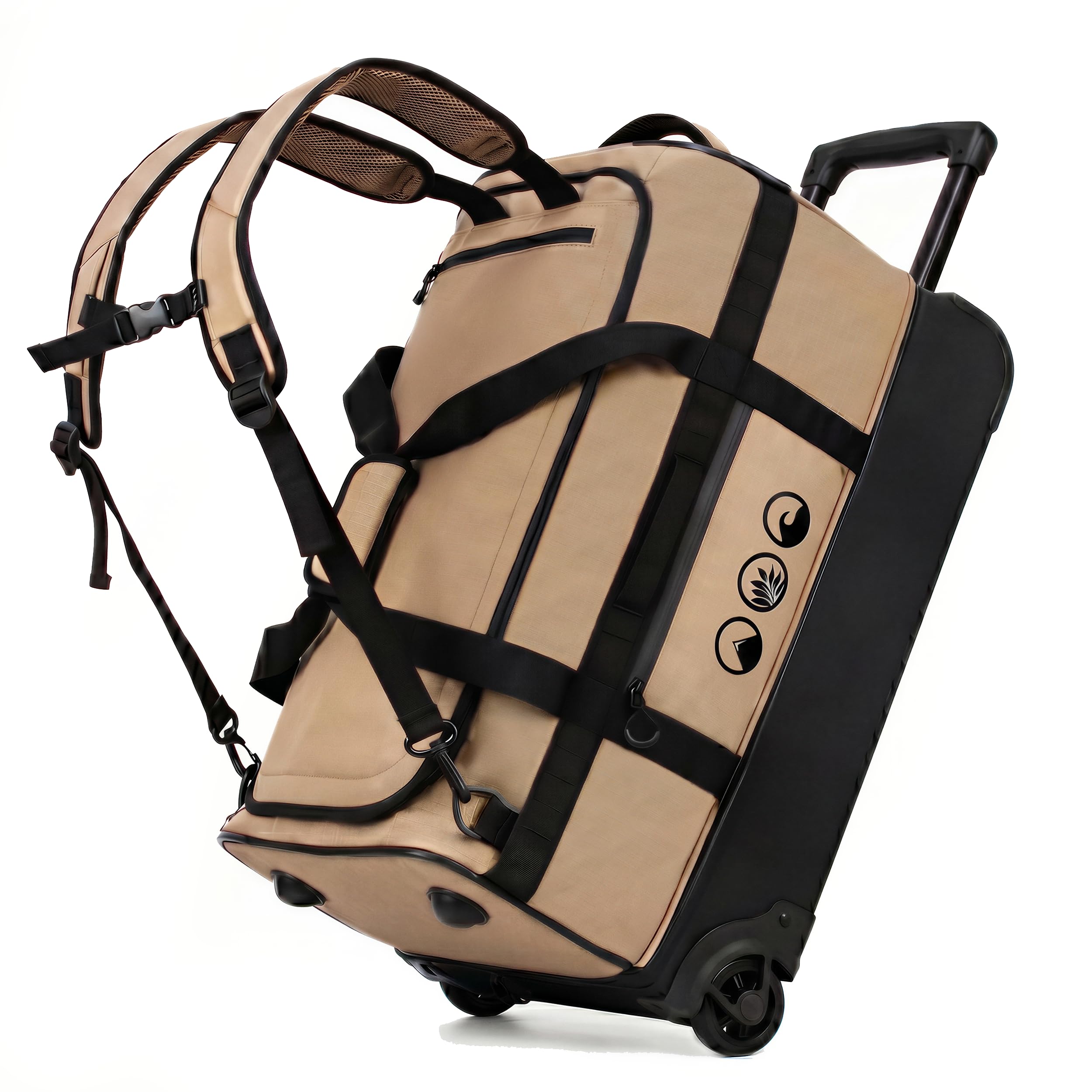 Bolsa de viaje XL con ruedas 3 en 1, mochila de viaje y carrito impermeable | Flow con compartimento para zapatos y esquinas protectoras para hombre y mujer | mochila de viaje de alta calidad Ripstop