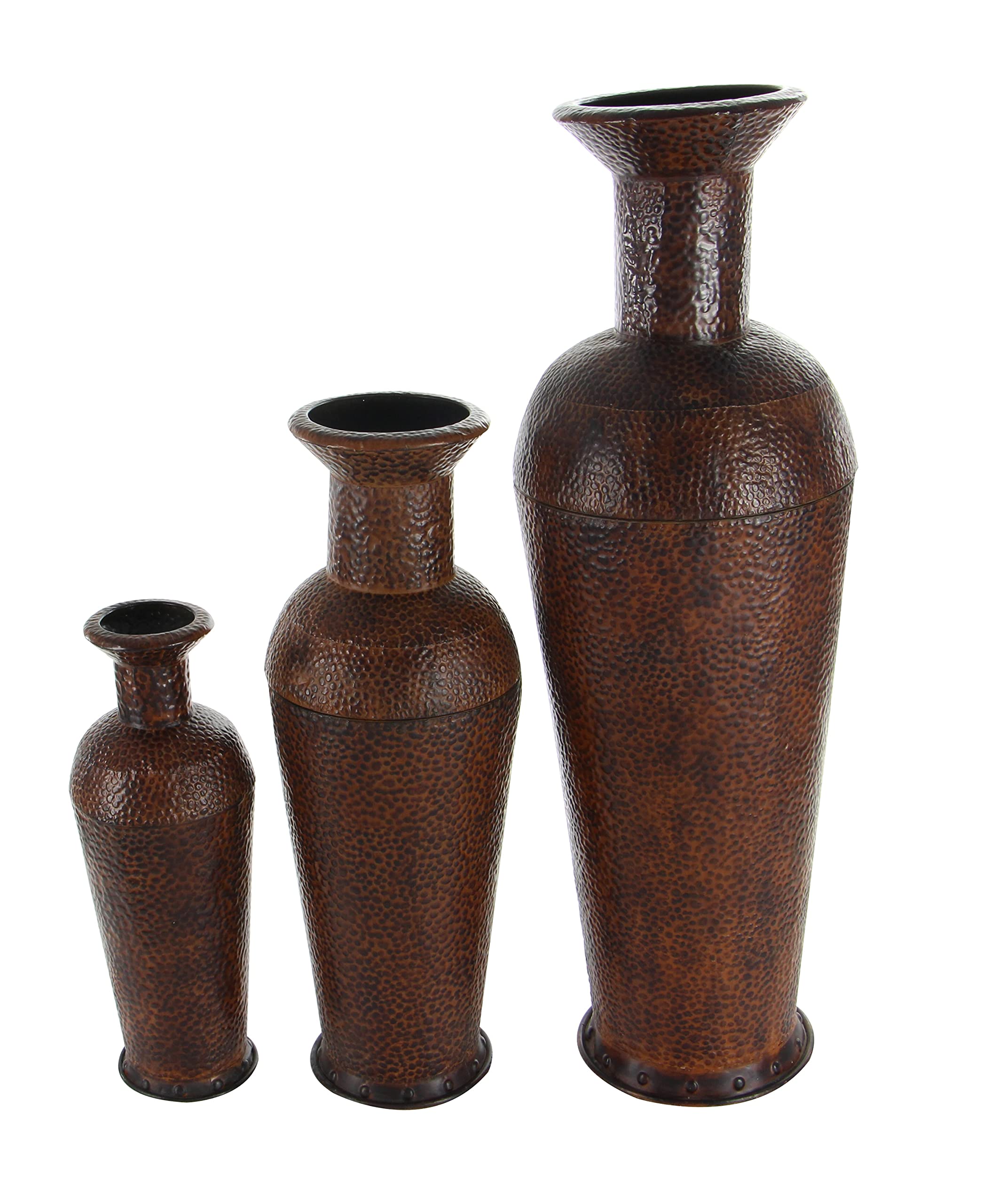Deco 79 Traditional Metal Vase, Set of 3, 50", 35", 26"H, Brown