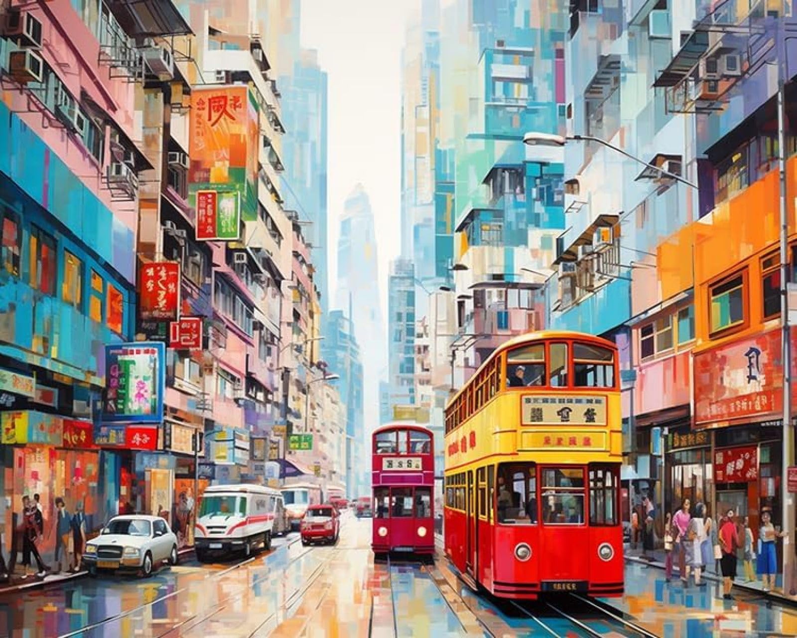 Ansiweigo Multicoloured Paint By Number For Adults Beginners,Hong Kong Characteristic Housing Architecture,Diy Oil Painting Kits For Home Wall Art Decor,40X50cm,Without Frame