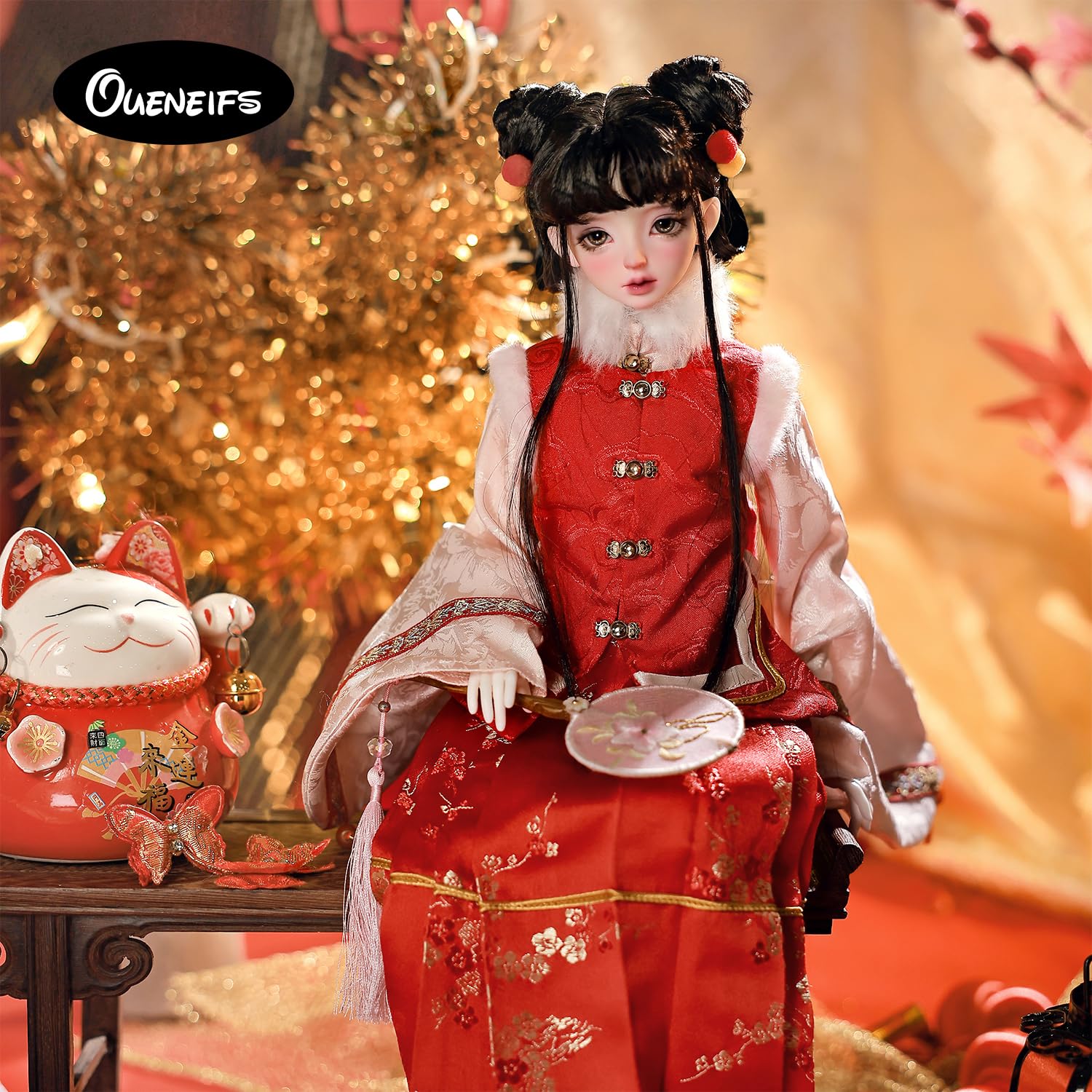 Oueneifs 1/4 Bunton C Bjd Puppe Fullset Frühling Festival Stil Harz Spielzeug langes glattes Haar (ohne Frisur)