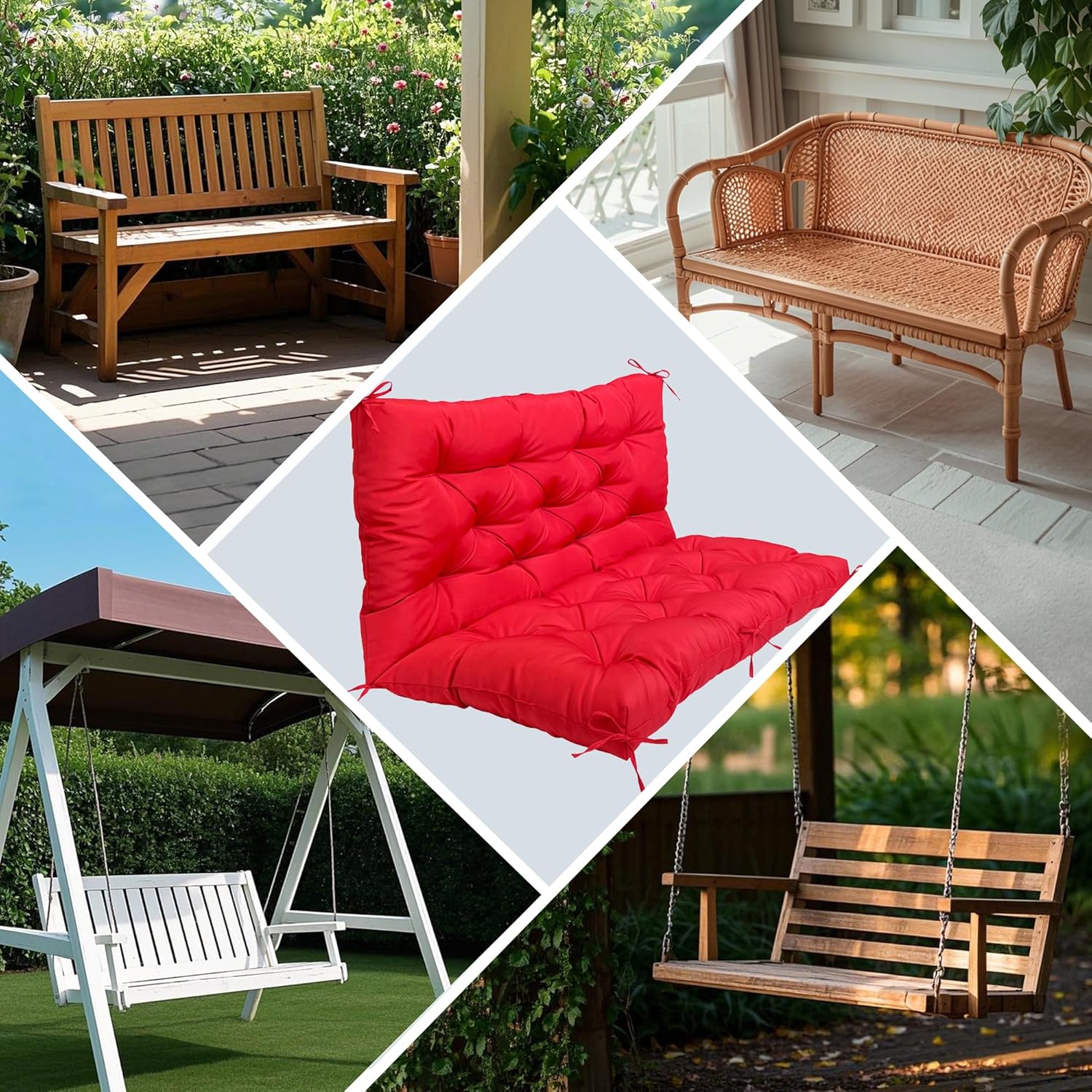 Replacement Swing Cushions for Outdoor Furniture: 2-3 Seater Waterproof Porch Bench Cushions with Ties and Backrest - 4" Thick Patio Swing Chair Cushion for Garden Backyard
