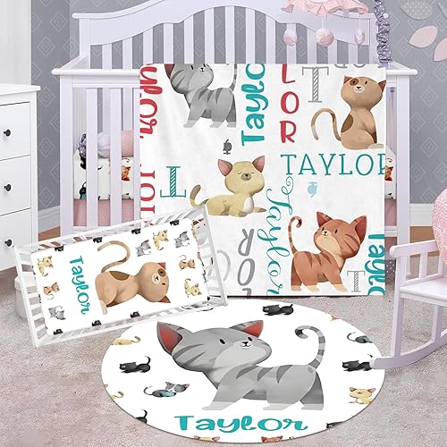 Juego de ropa de cama personalizado para cuna, cómodo juego de ropa de cama de 3 piezas, manta de bebé, sábana bajera, alfombra, regalo