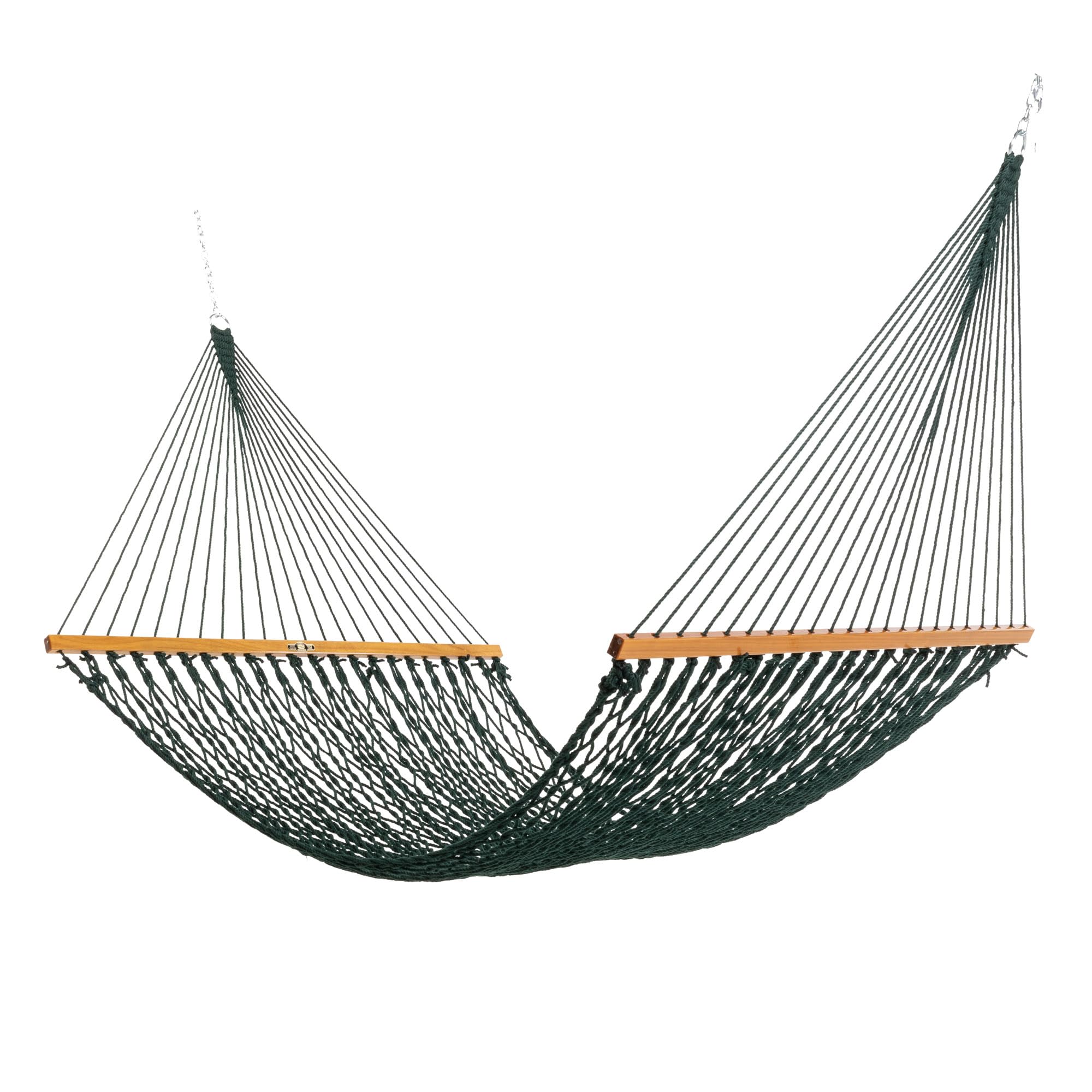 Original Pawleys Island Large Green DuraCord Rope Hammock – 13 ft. x 55 in., 2-Person, 450 lb Capacity, Oak Spreader Bar, Zinc-Plated Hardware,