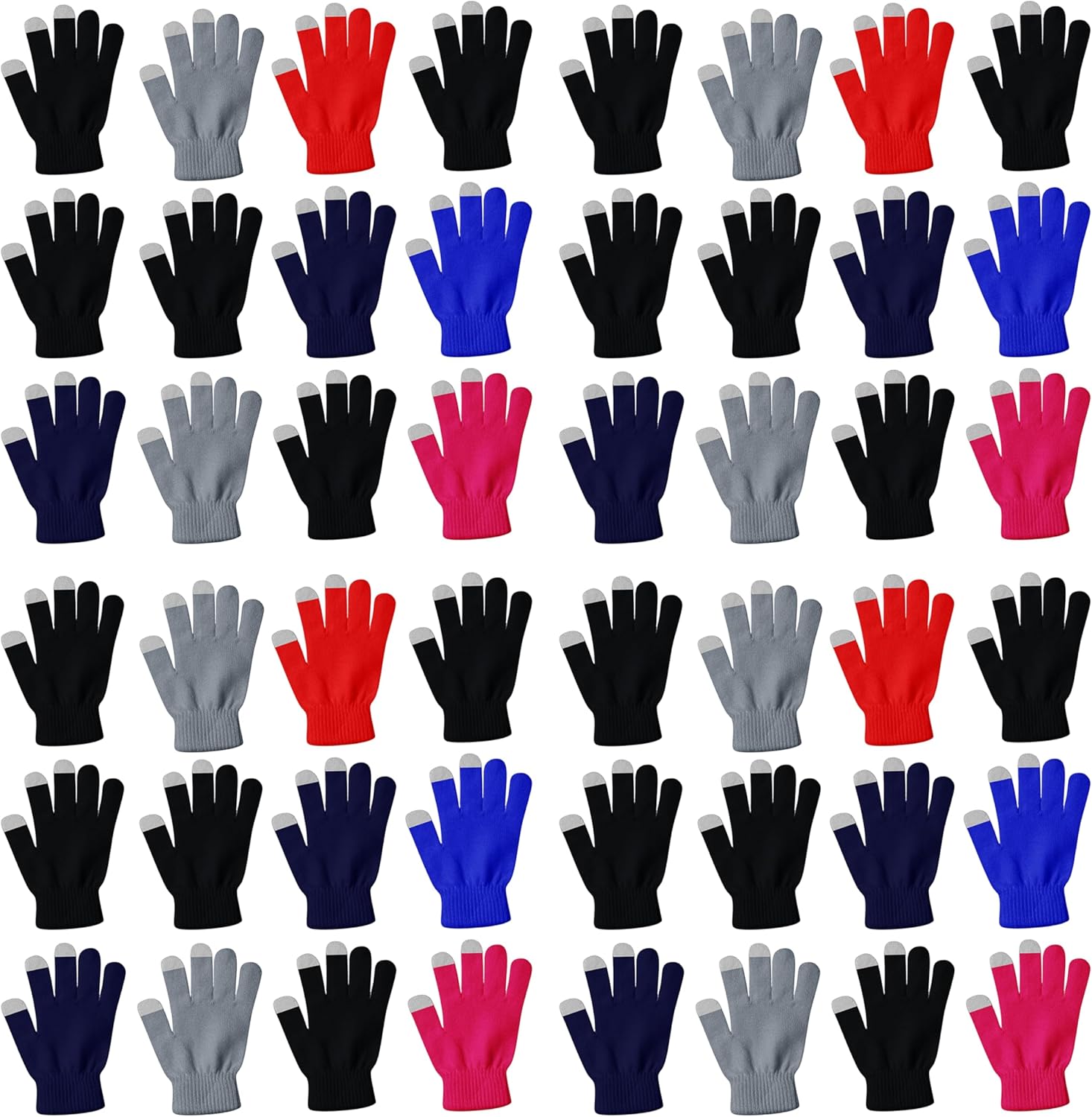 48 Pairs Winter Magic Gloves, Bulk Warm Brushed Interior, Stretchy Assorted Mens Womens