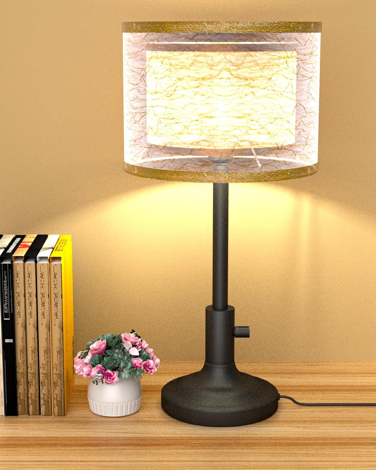 Lightdot Mid Century Table Lamp for Bedroom, Vintage Black Dimmable Table Lamp with 2-Layer Lampshade, Farmhouse Bedside Lamp Nightstand Light for Living Room(Bulbs Included)