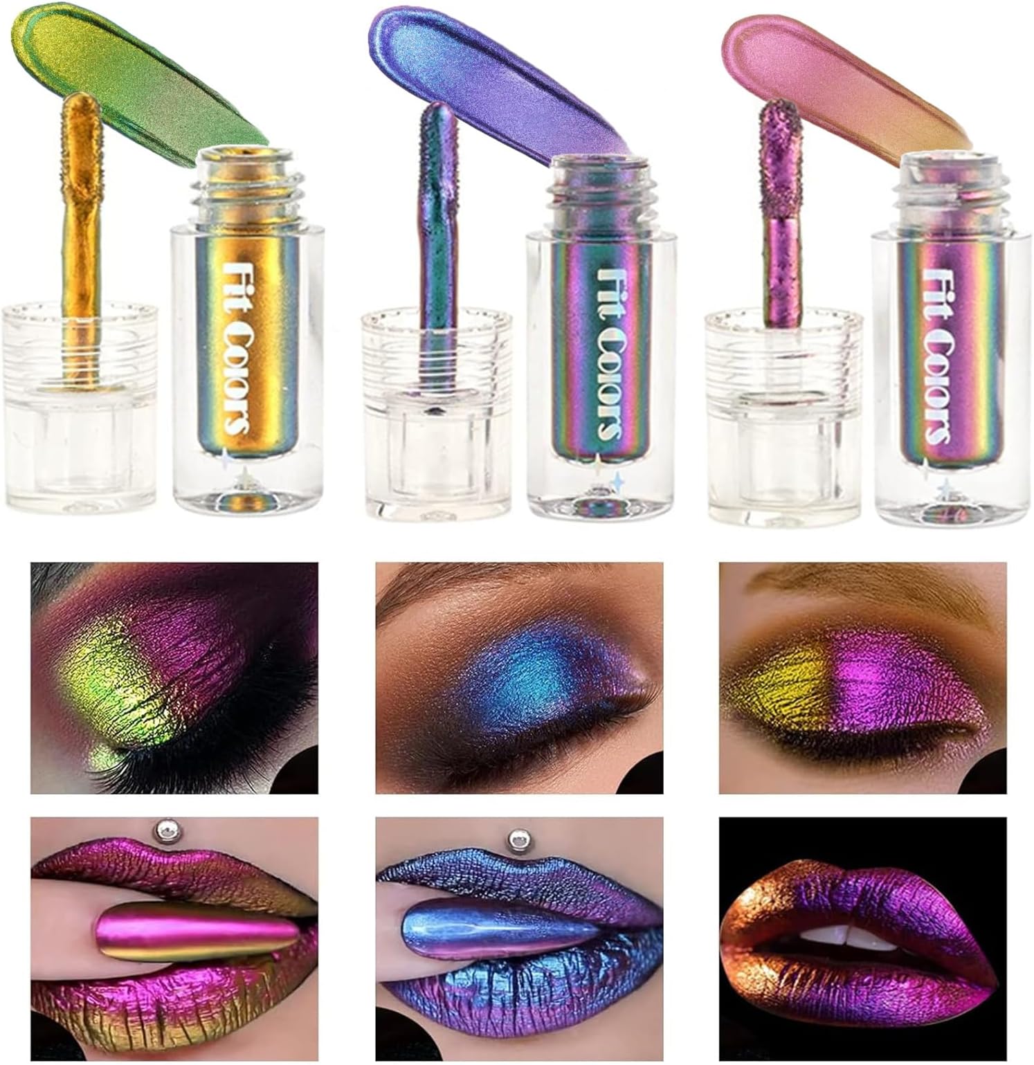 Chameleon Eyeshadow Liquid Set, 3pcs Intense Color Shifting Multichrome Eyeshadow, Highly Pigment Metallic Long Lasting Quick-Drying No Creasing Eye Makeup