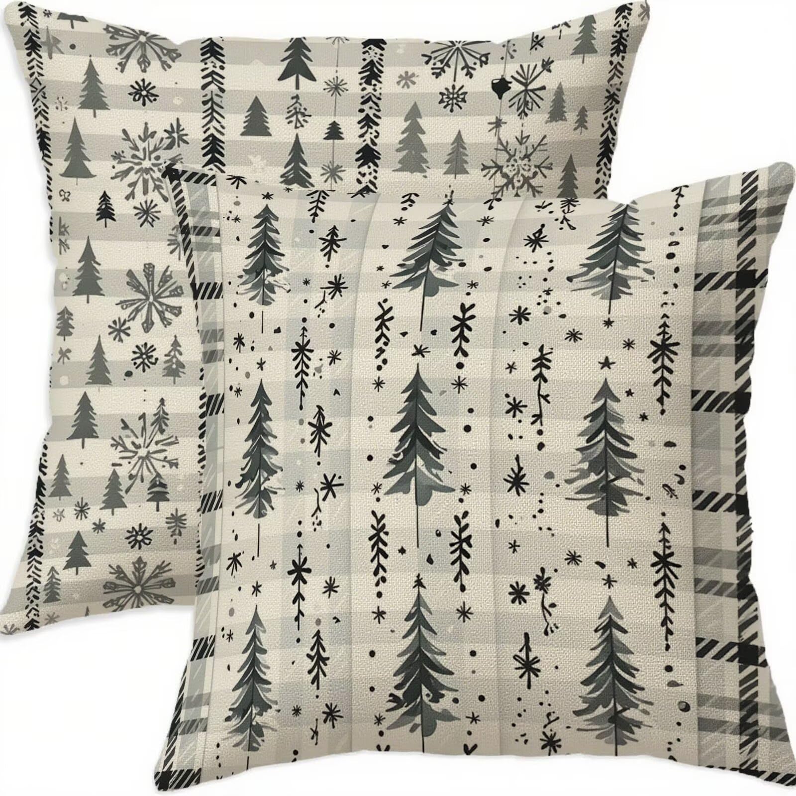 Taies d'oreillers 65x65cm Noël en lin imperméable avec fermeture éclair invisible