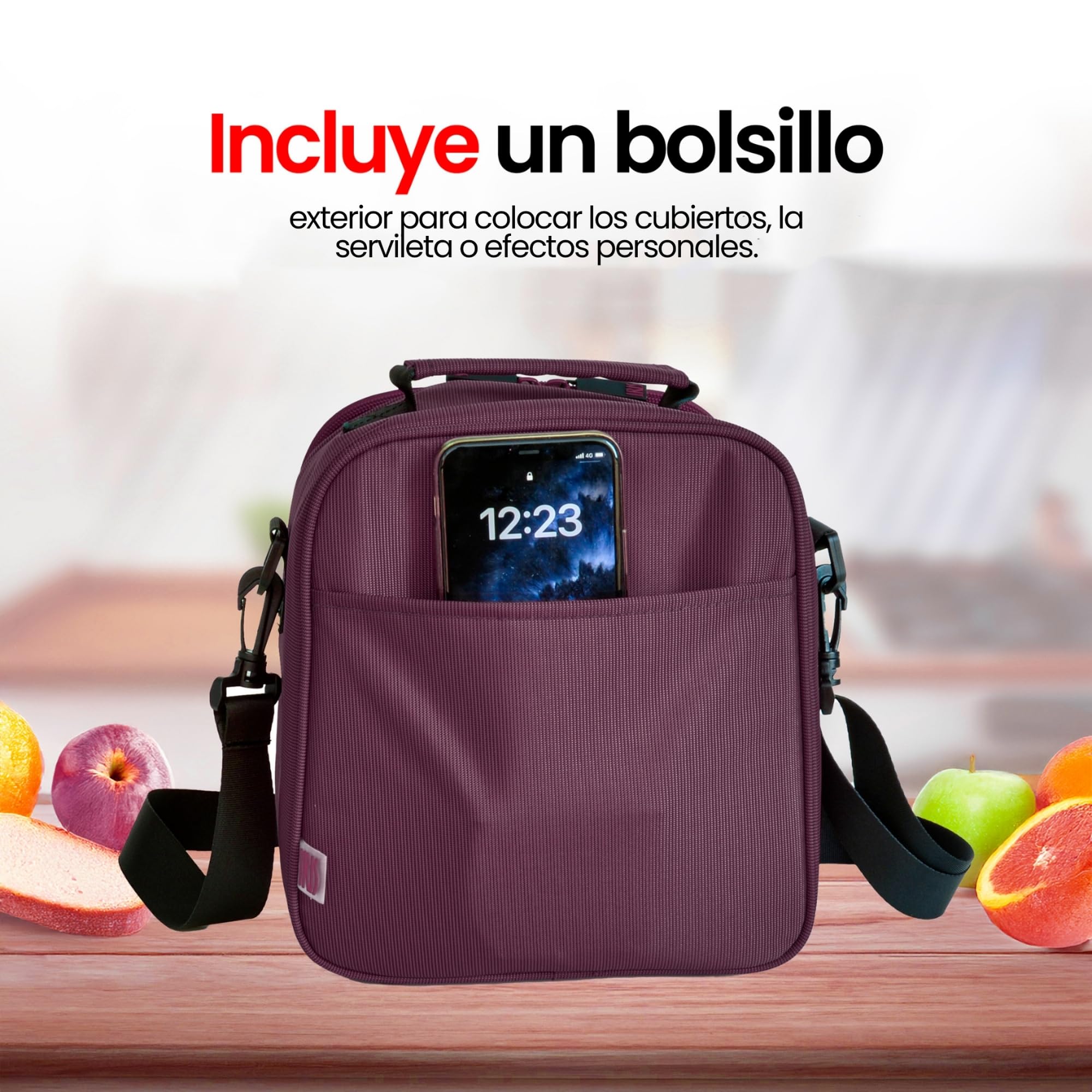 Bolsa Térmica Porta Alimentos 3,8l - Lunch Bag con 2 Tapers de Cristal de 0.57l y 0.84l, Bolsa Isotérmica de Cremallera Doble, Loncheras de Trabajo Impermeable para Oficina, Universidad, Picnic, Lila