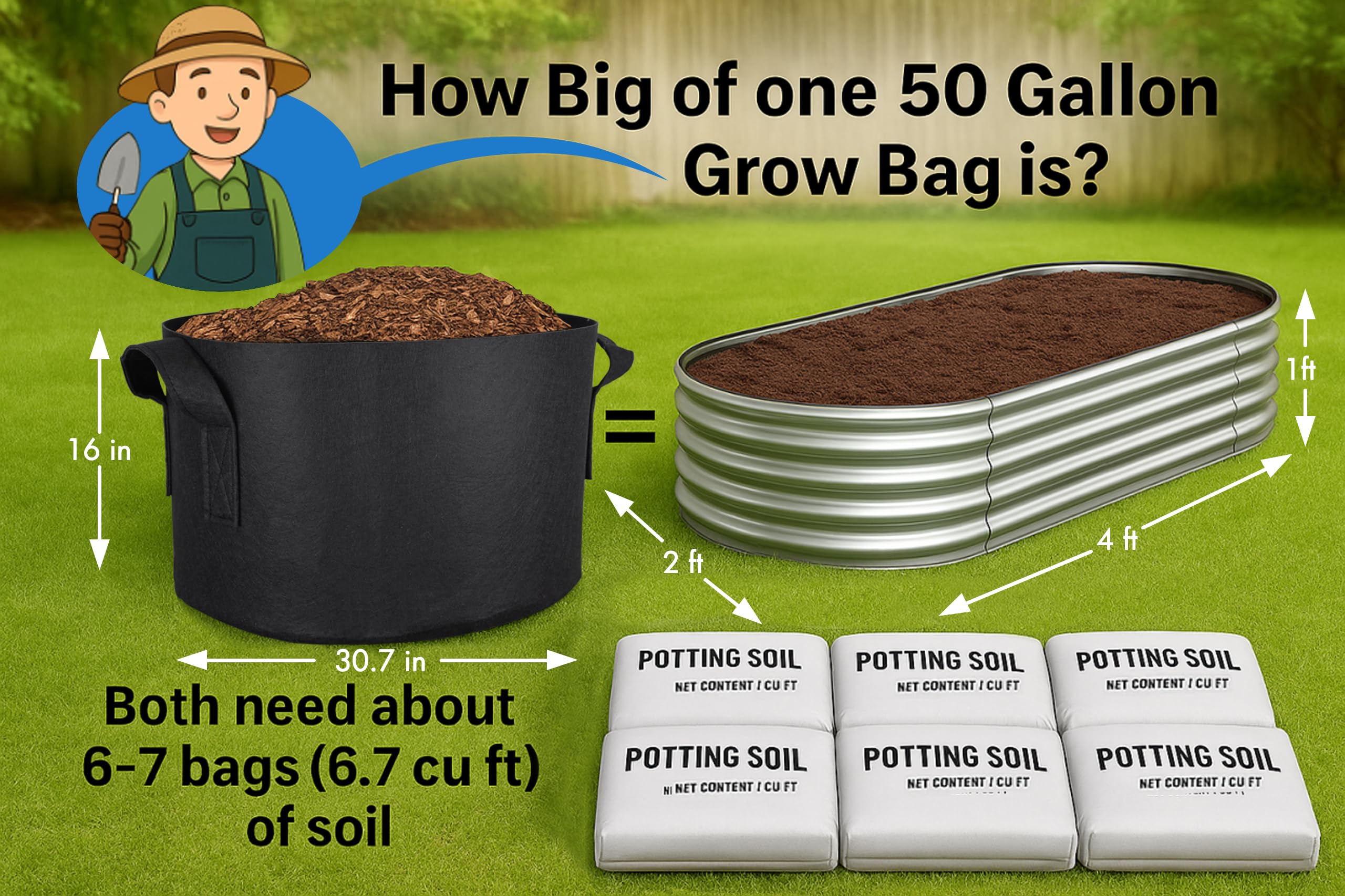 Gardzen Lot de 2 Sacs de Culture de 50 gallons, Pots en Tissu ventilé avec poignées, Pot pour Plantes