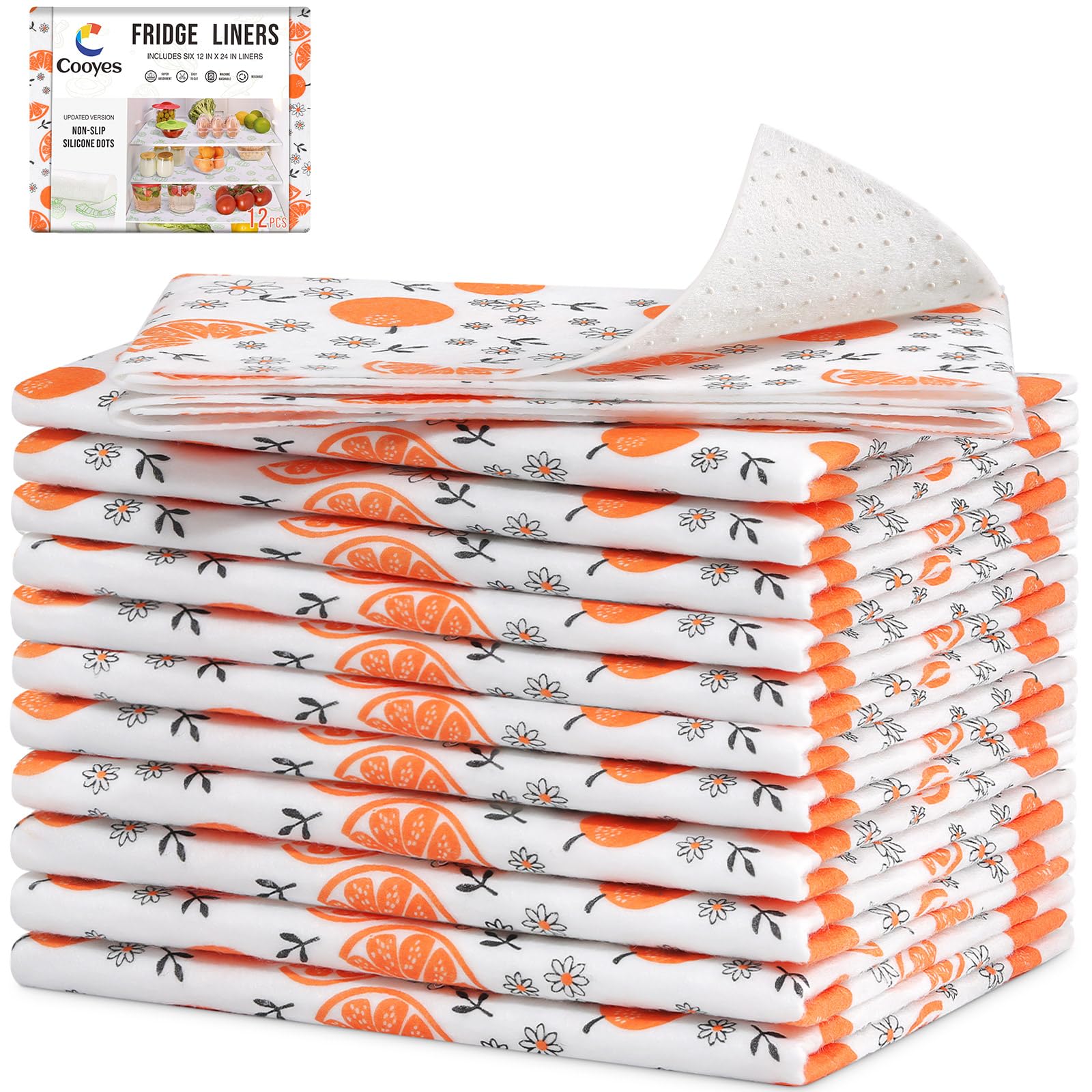 Cooyes Shelf Liners, 2-in-1 Non-Slip Fridge Mats, Absorb Excess Moisture, No-BPA Multiple Sizes for Glass Shelves, Kitchen Cabinets, Drawers (17.7 W x