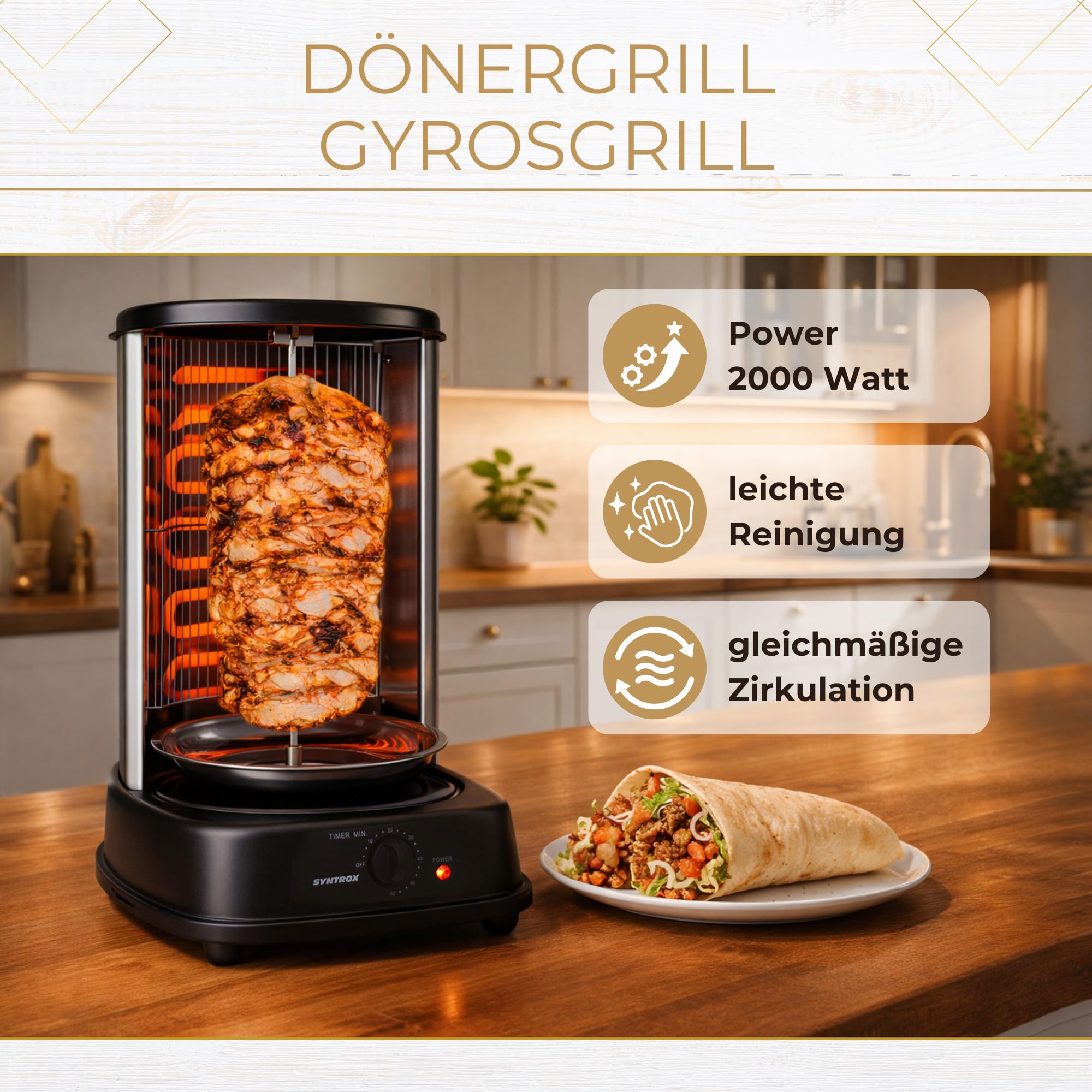 Syntrox Germany Chef Grill RO-2000W-21 L BSS Dönergrill Gyrosgrill Hähnchengrill