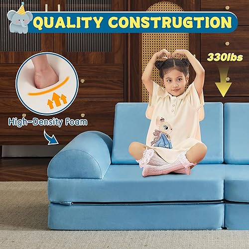 Miniatura 3 de jela Sofá infantil grande, sofá modular para niños y adultos, juego de casa de juegos para bebés pequeños, sofá modular de espuma para interiores y