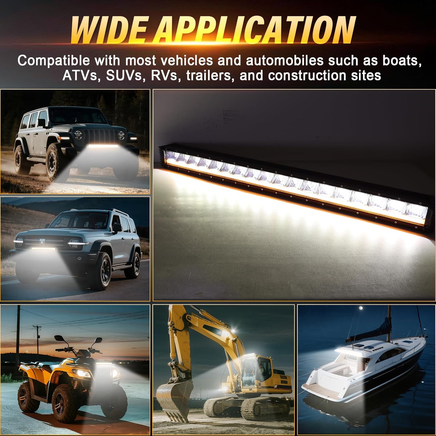 Willpower Slim 34 Inch 120W 12000LM Car LED Light Bar, Amber DRL, with 12V Wire Harness, Single Row Spot Off Road Driving Work Fog Lamps for Truck ATV Boat Pickup 4x4, IP67, 6000K White, Headlight
