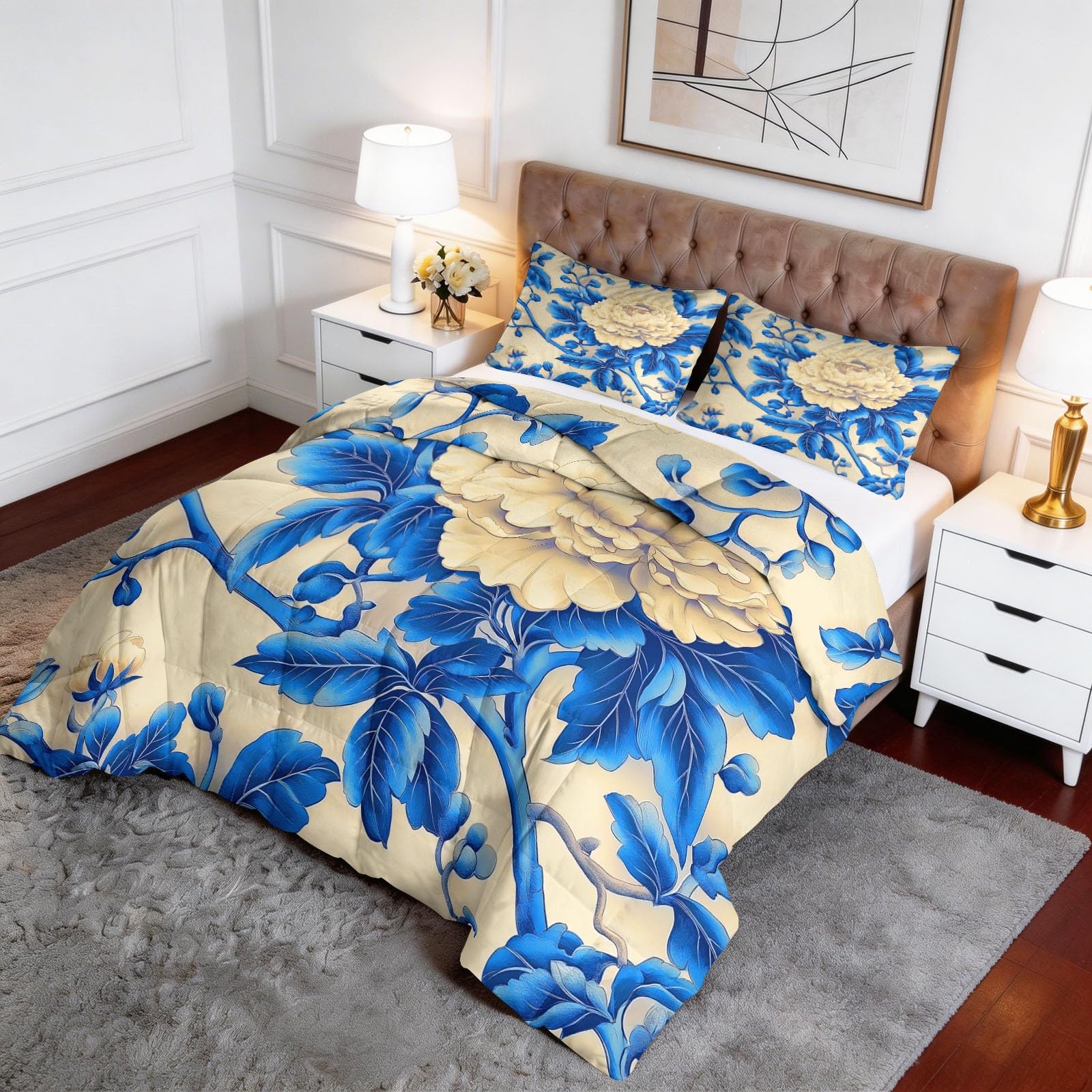 Générique Kołdra All-In-One 4 pory roku 140 x 200 cm Chiński Styl Kwiaty Piwonia Kołdra bez dwustronnej poszewki Miękka - Pikowana kołdra w romby zapobiegająca przesuwaniu się - Można prać w pralce