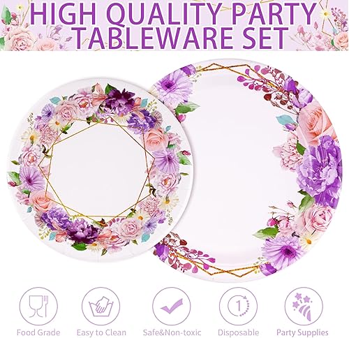 Miniatura 3 de 96 piezas de suministros de fiesta floral rosa platos de papel floral, servilletas, tenedores, decoraciones de fiesta de jardín para niñas, fiesta