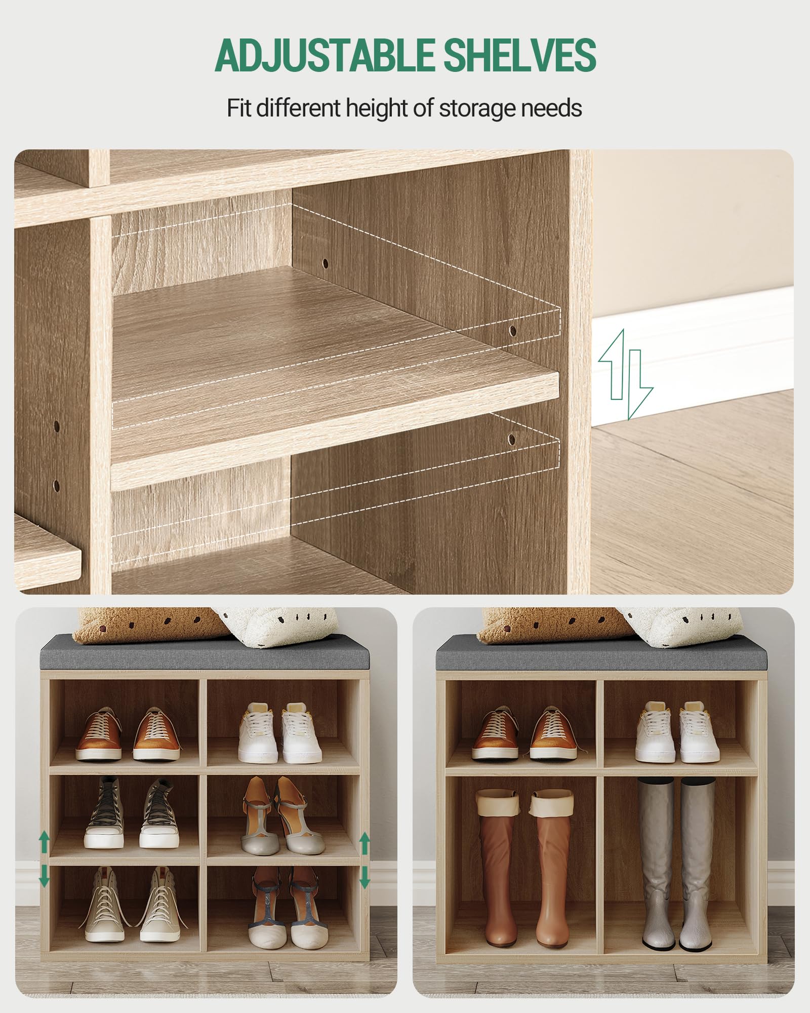 Hzuaneri Panca Scarpiera, Scaffale Portascarpe a 6 Scomparti, Panca Portascarpe Regolabile, Panche contenitore per Ingresso, Corridoio, Soggiorno, Camera da letto, Avorio chiaro SB09916GY