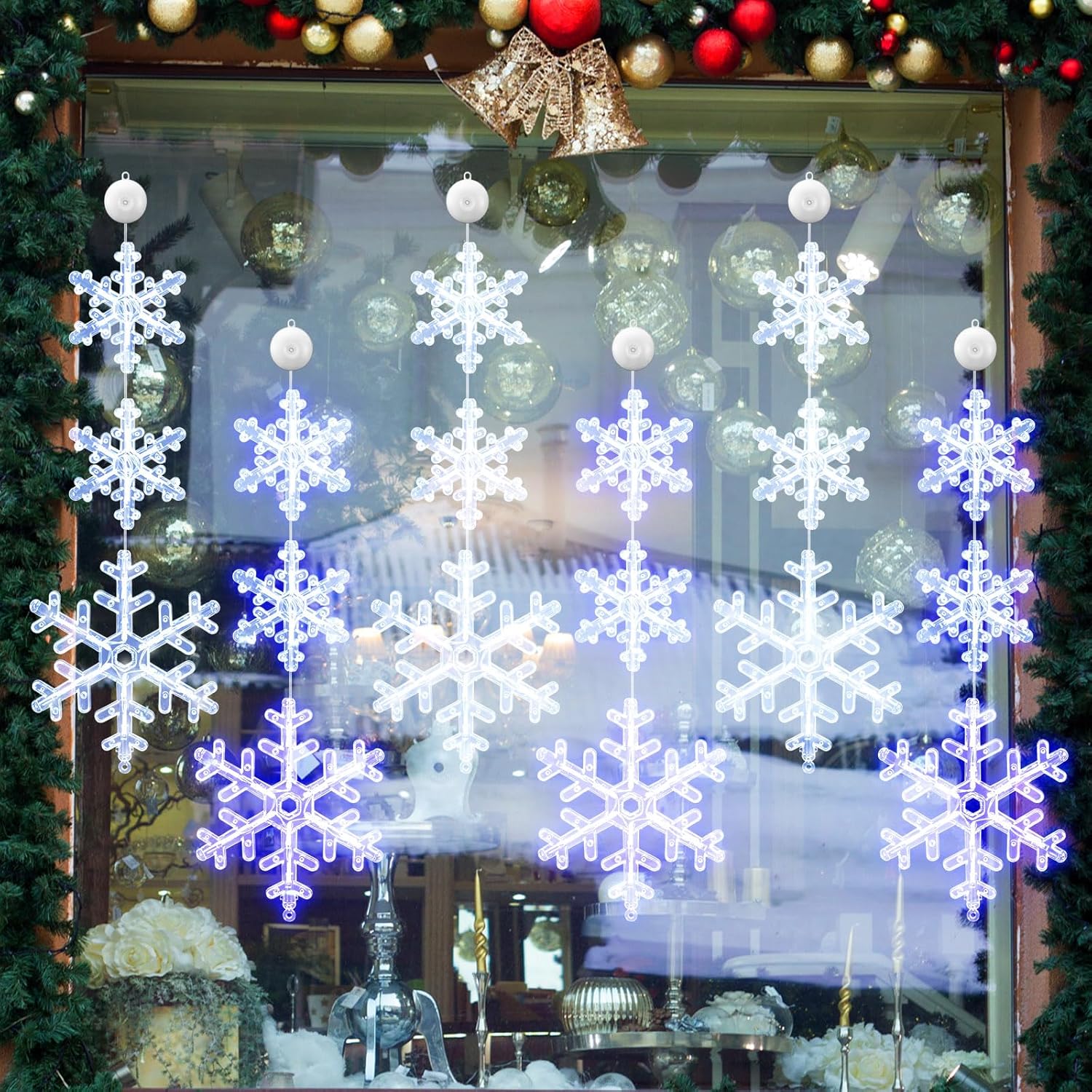 Glooglitter 6 Pcs Christmas Snowflake Window Lights