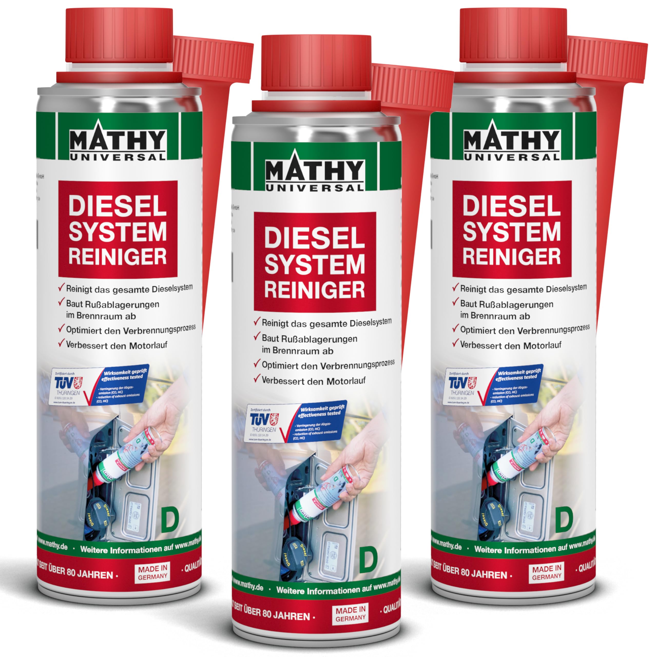 MATHY-D Diesel Systemreiniger (3 x 250 ml) – hochwirksames Diesel Additiv - Brennraum Reiniger - Zertifizierter Diesel Reiniger