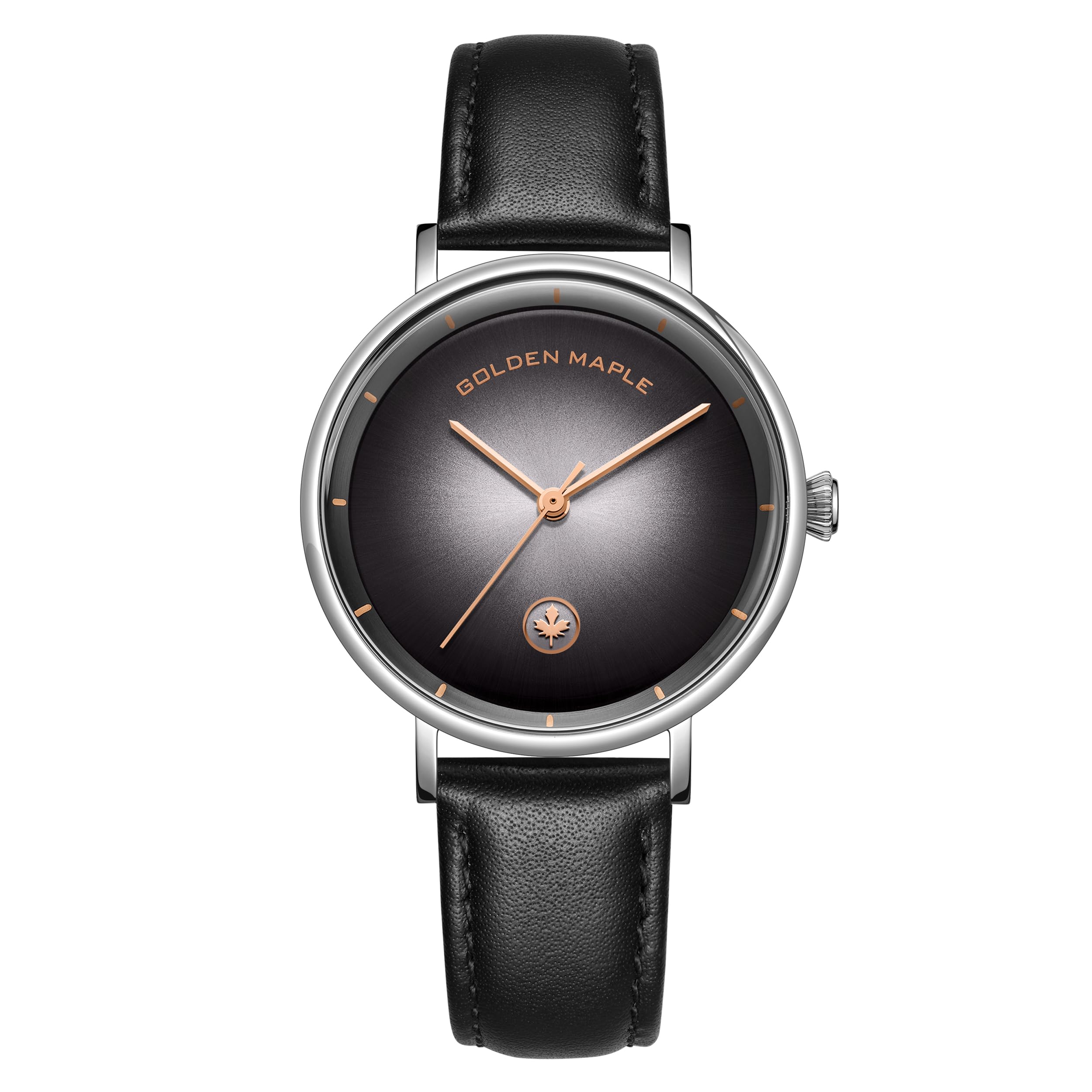 GOLDEN MAPLE Women‘s Watch Swiss Quartz Movement Watch for Women Minimalist Style Design Leather Watch - Ivy Series (Black)