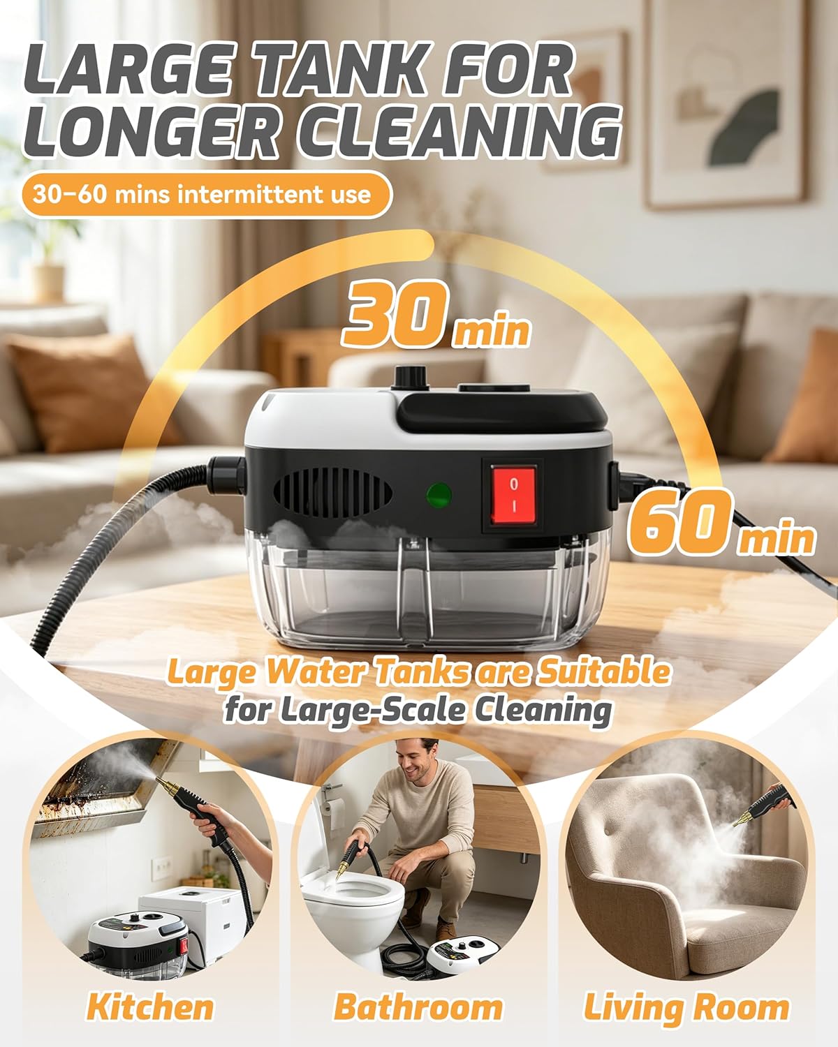 2500w Handheld High-Temperature Pressurized Steam Cleaner, 10 in 1 Steam Cleaner, 6-Level Adjustable Handle, 15s Fast Heating Plug-and-Play Steam Cleaner for Home,Car,Kitchen,More (Red)