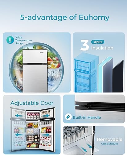 Miniatura 5 de EUHOMY Mini refrigerador con congelador, 4.5 pies cúbicos Mini refrigerador de 2 puertas para dormitoriodormitoriooficinaapartamento, almacenamiento