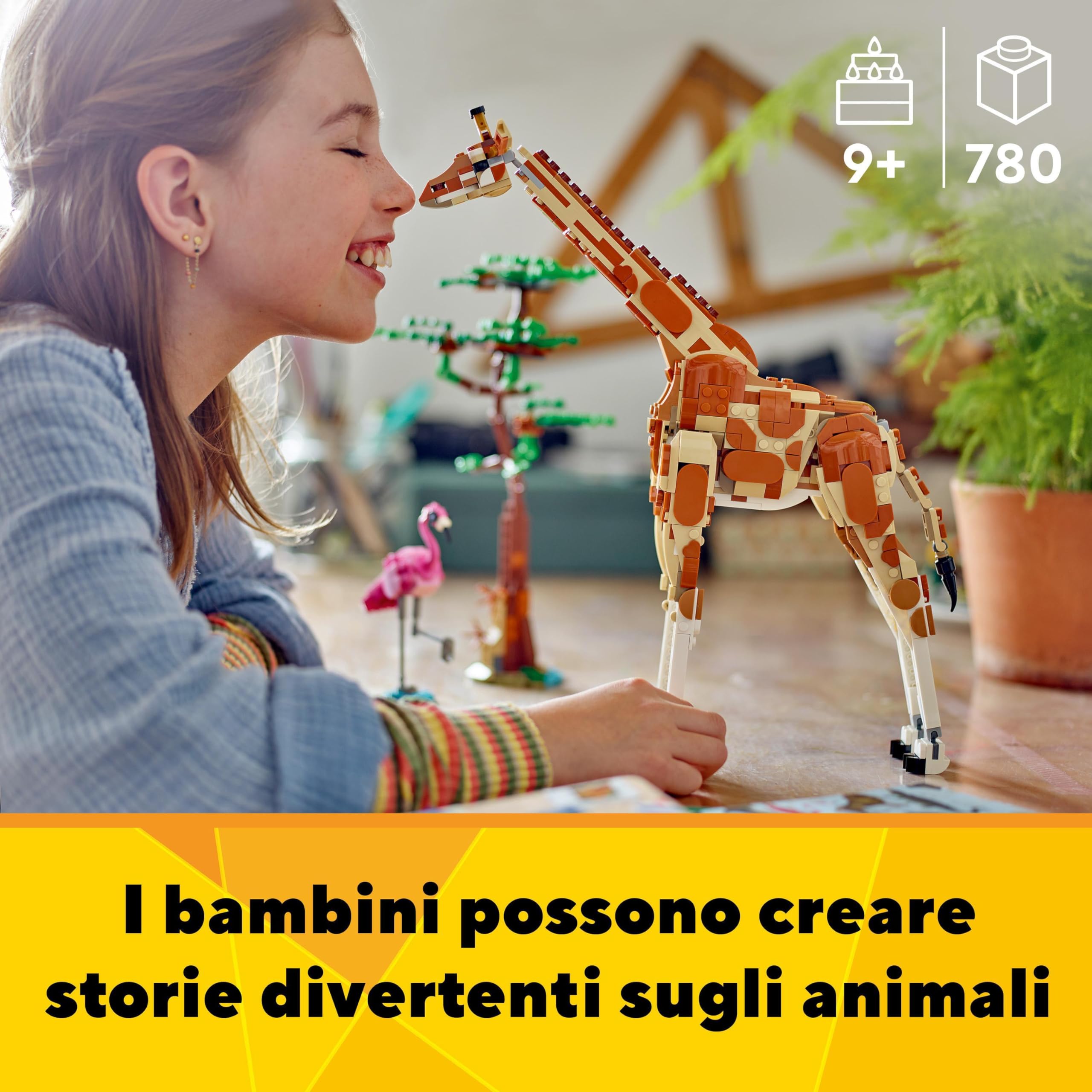 LEGO Creator 3 in 1 Animali del Safari, Giocattolo Trasformabile da Giraffa e Fenicottero in 2 Gazzelle o in Leone e Farfalla, Giochi per Bambine e Bambini da 9 Anni in su, Idea Regalo Creativa 31150
