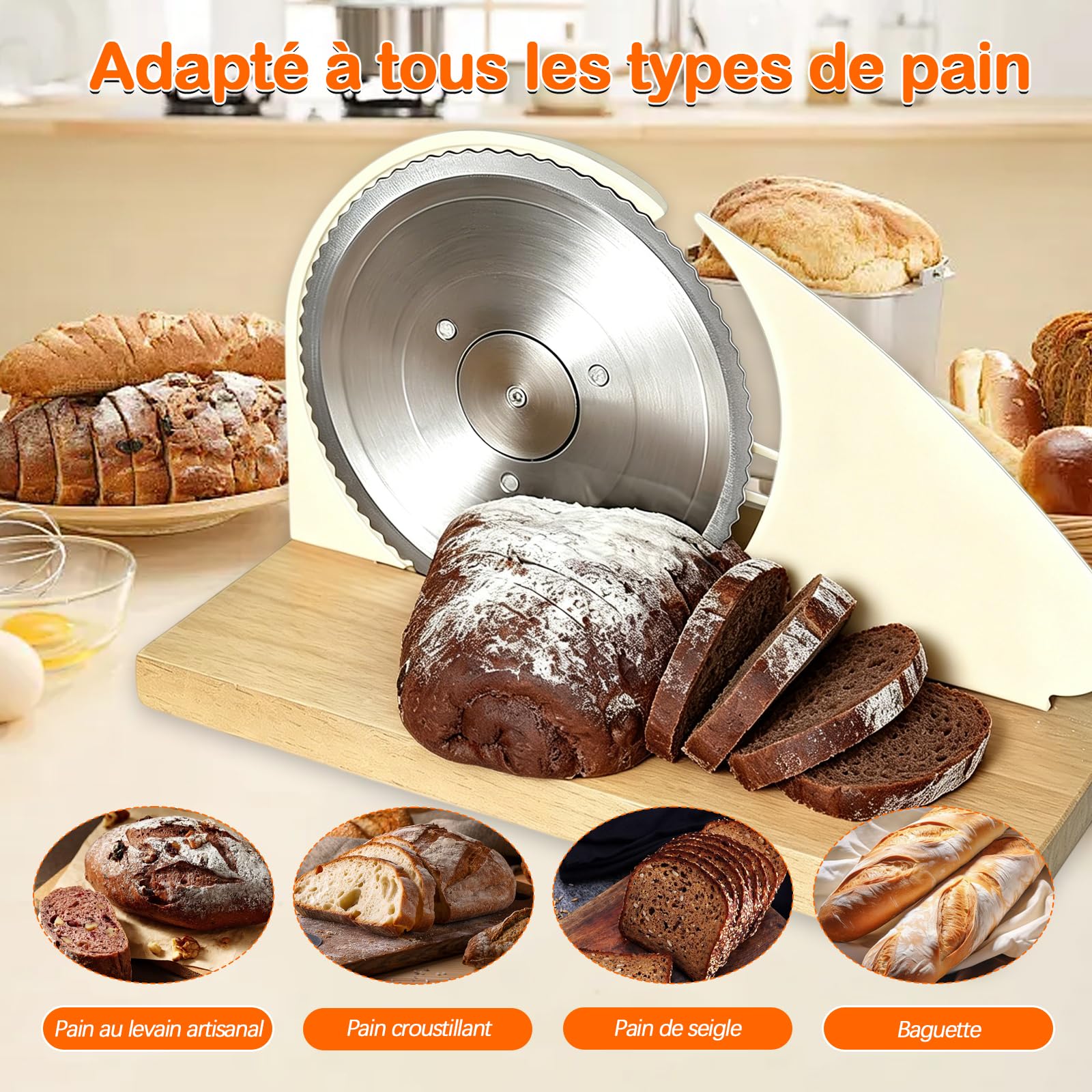 Trancheuse à Pain Manuelle Réglable 0-23mm, Coupe Pain avec Lame Ondulée en Acier Inox, Machine à Bread avec Sac Beeswax Réutilisable, Couteau de Cuisine Stable Antidérapant & Commercial Use
