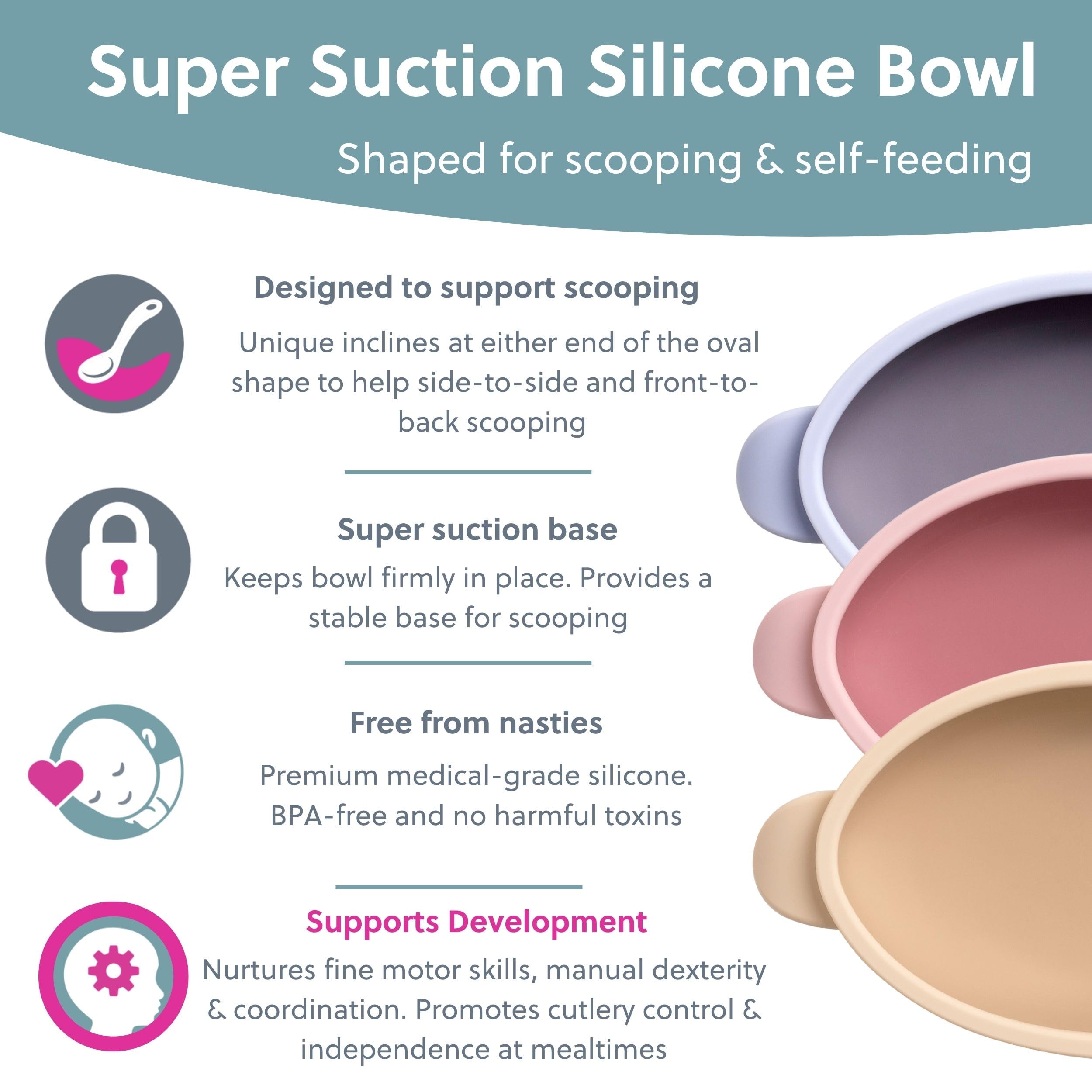 BIBaDO, Silicone Baby Bowl (Mist), Stay Put Suction Bowl, Oval Shape, First Meals & Snacks, Durable - Image 3