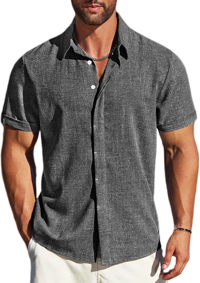 MAPICK Men's Linen Shirts Short Sleeve Button Down Casual Shirt Business Dress Clothing Beach Fashion Summer Tops
